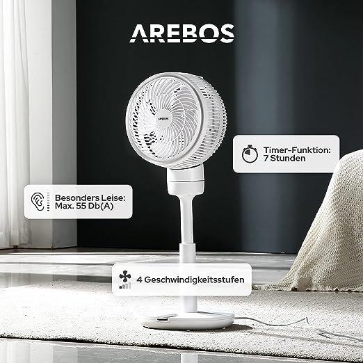 Arebos AREBOS 3D Bodenventilator Luftzirkulator Standventilator Lüfter Windmaschine 55W