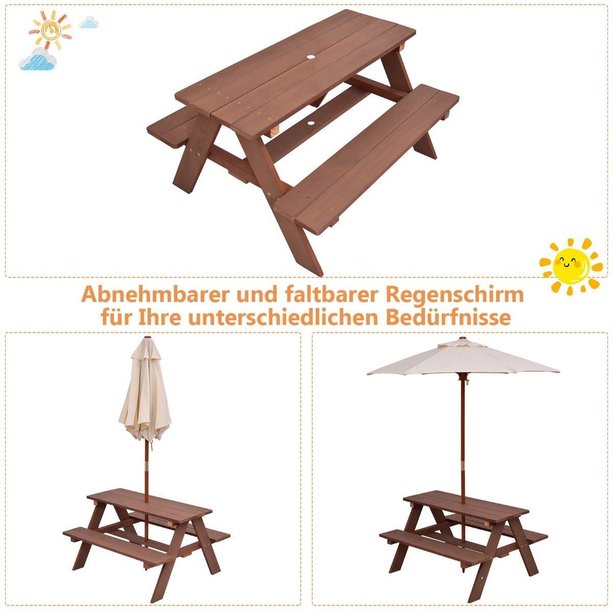 Northix 3-in-1 Picknicktisch mit Abnehmbarem Sonnenschirm Kindertische kindersitzgruppe