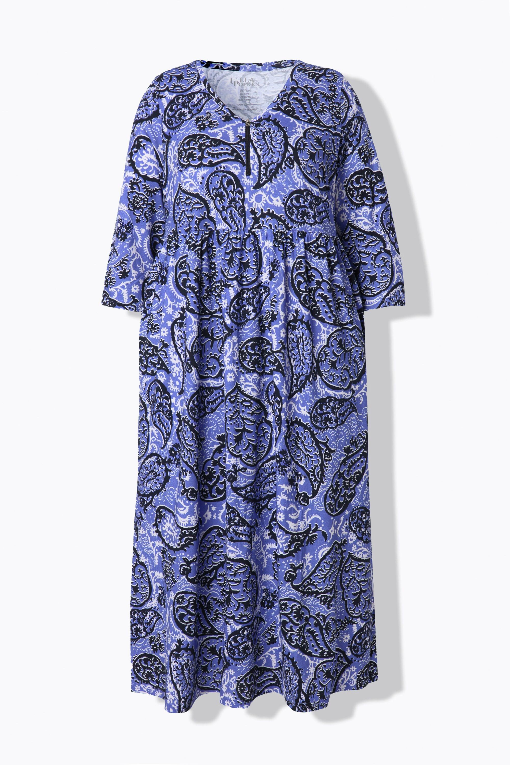 Ulla Popken Paisley A-Linie V-Ausschnitt 3/4 Arm Kleid
