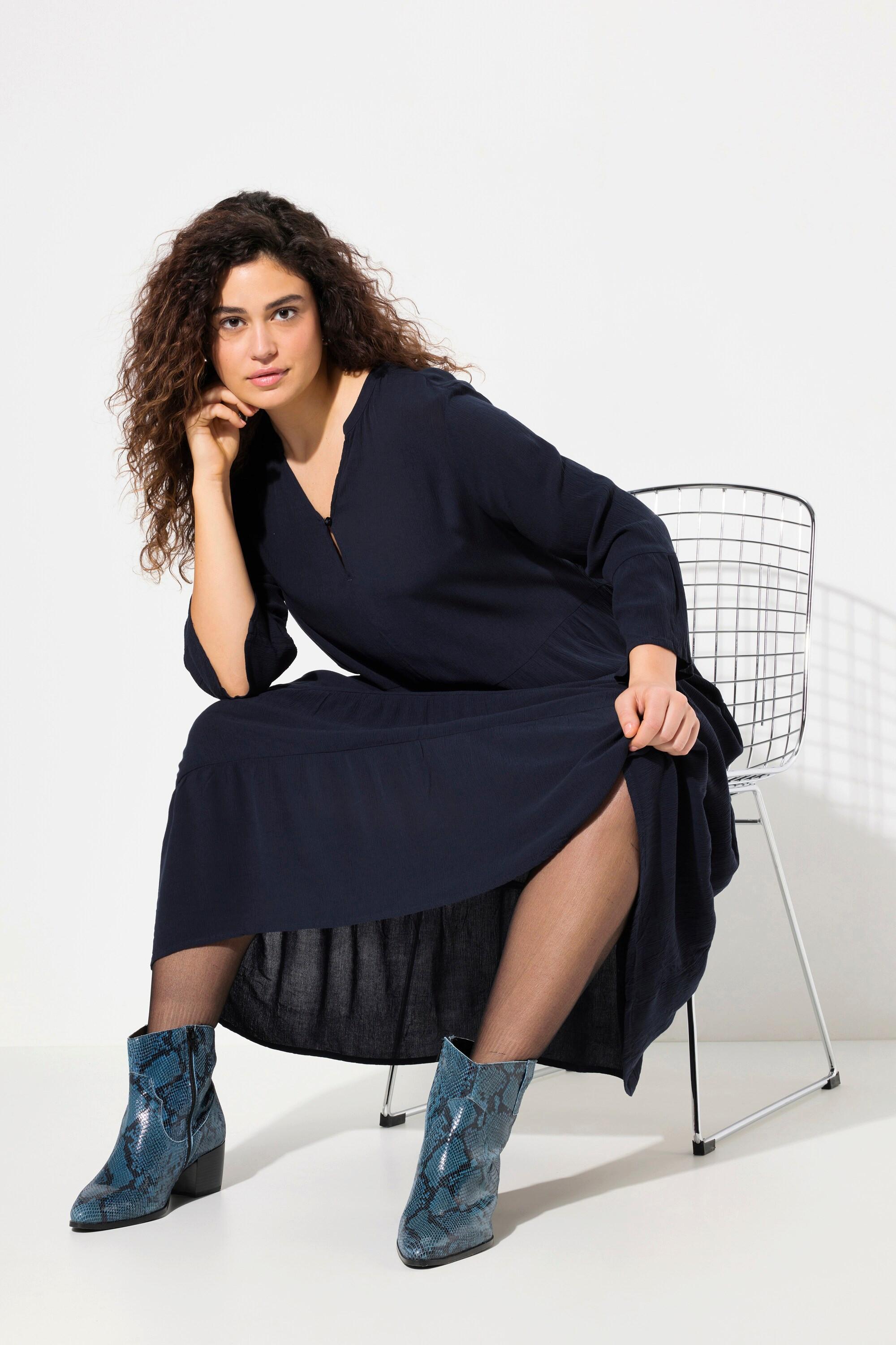 Ulla Popken A-Linie Tunika-Ausschnitt 3/4 Volantarm Kleid