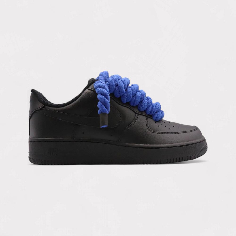 NIKE Air Force 1 Black - Rope Lace Blue