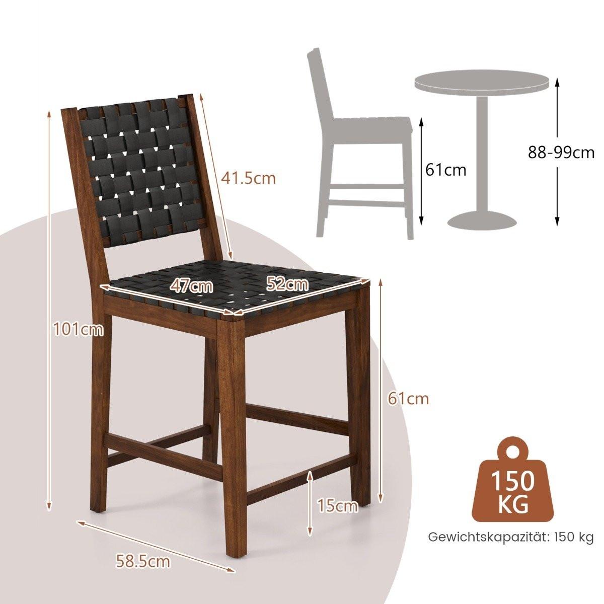 Northix 2er Set Esszimmerstühle mit Gewebter Rückenlehne Holzstuhl bis 150 kg Belastbar Schwarz