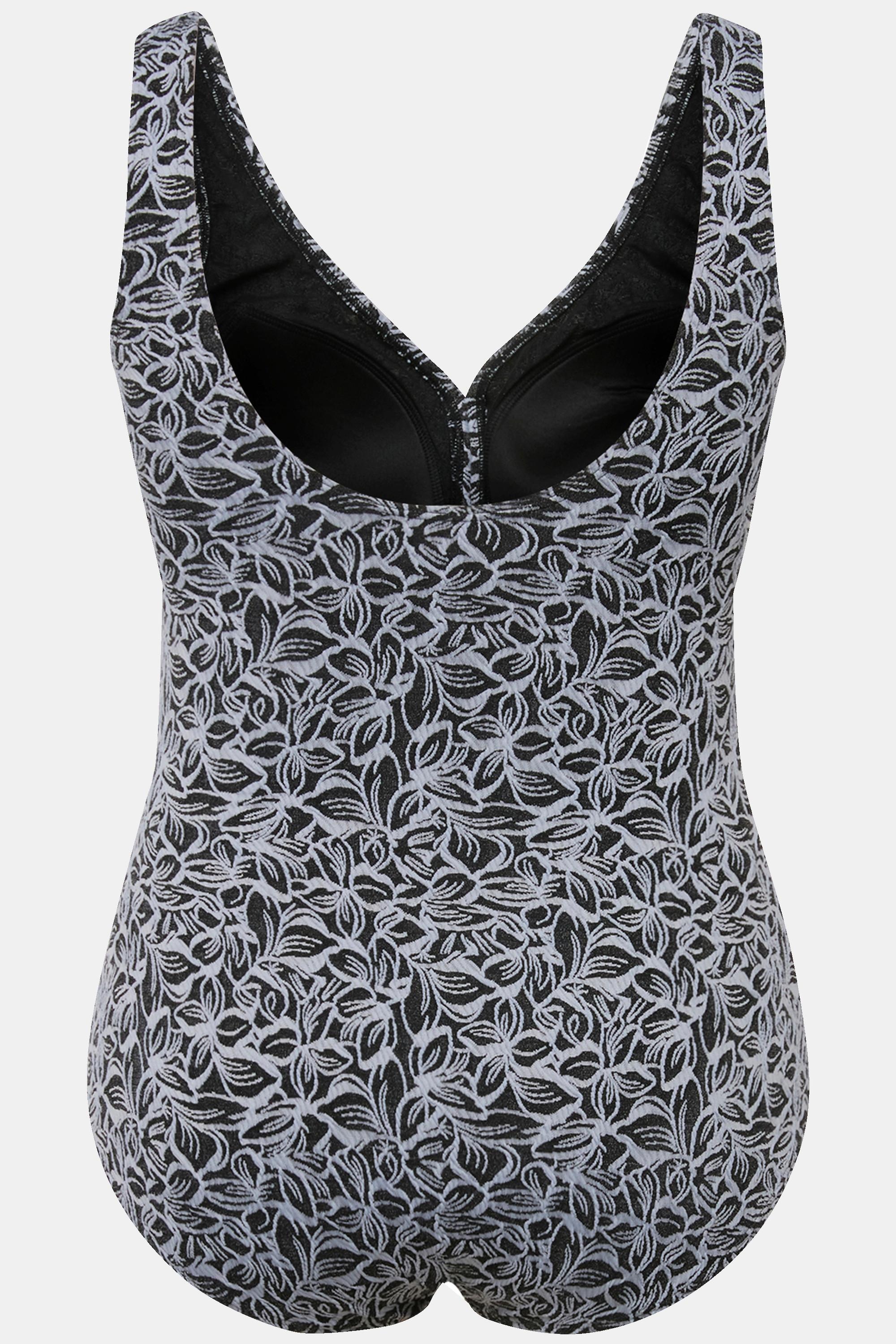 Ulla Popken Badeanzug, Blätter, Softcups, tiefer Rückenausschnitt