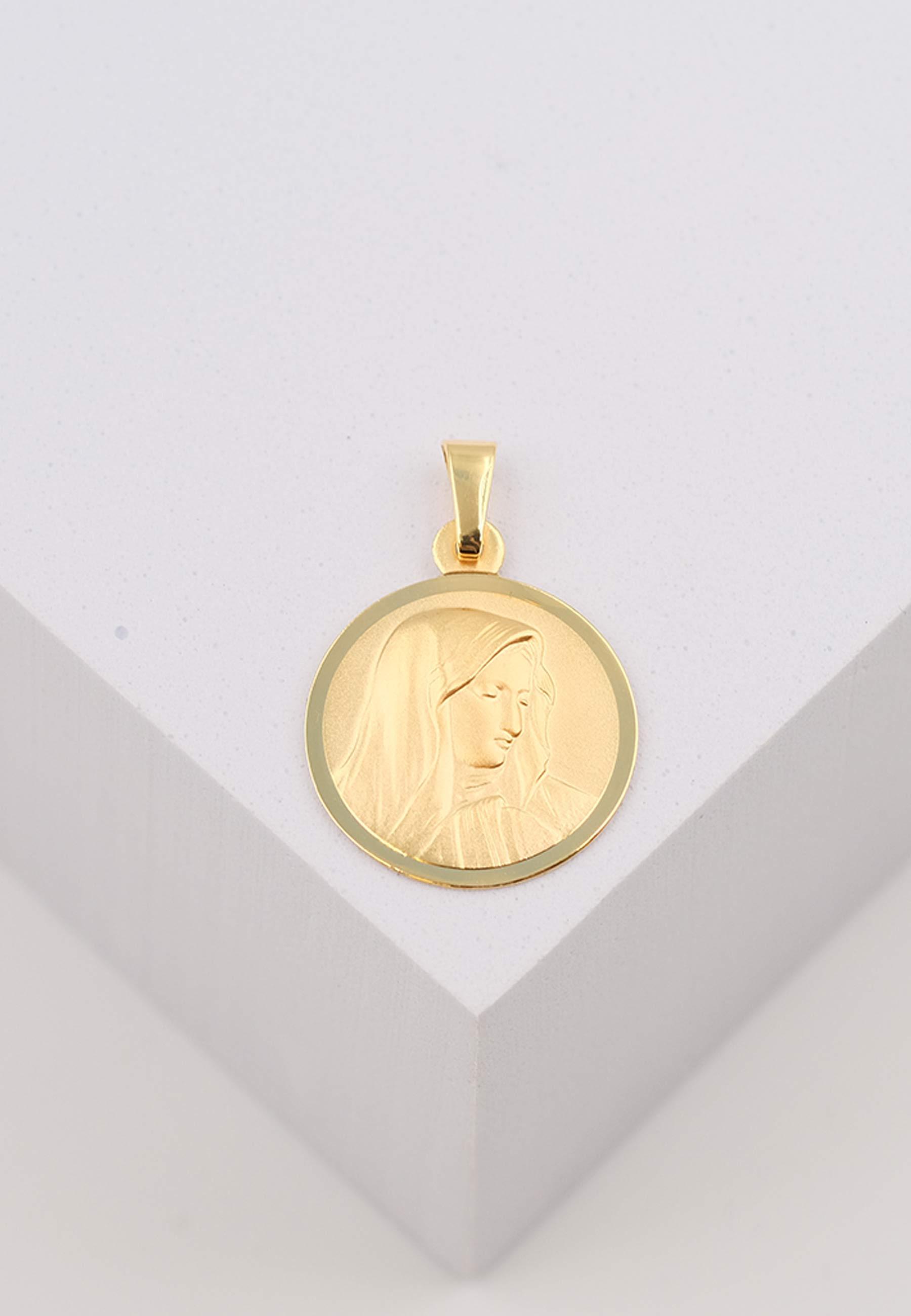MUAU Schmuck Anhänger Medaille Dolorosa Gelbgold 750, 16mm, 24x16mm