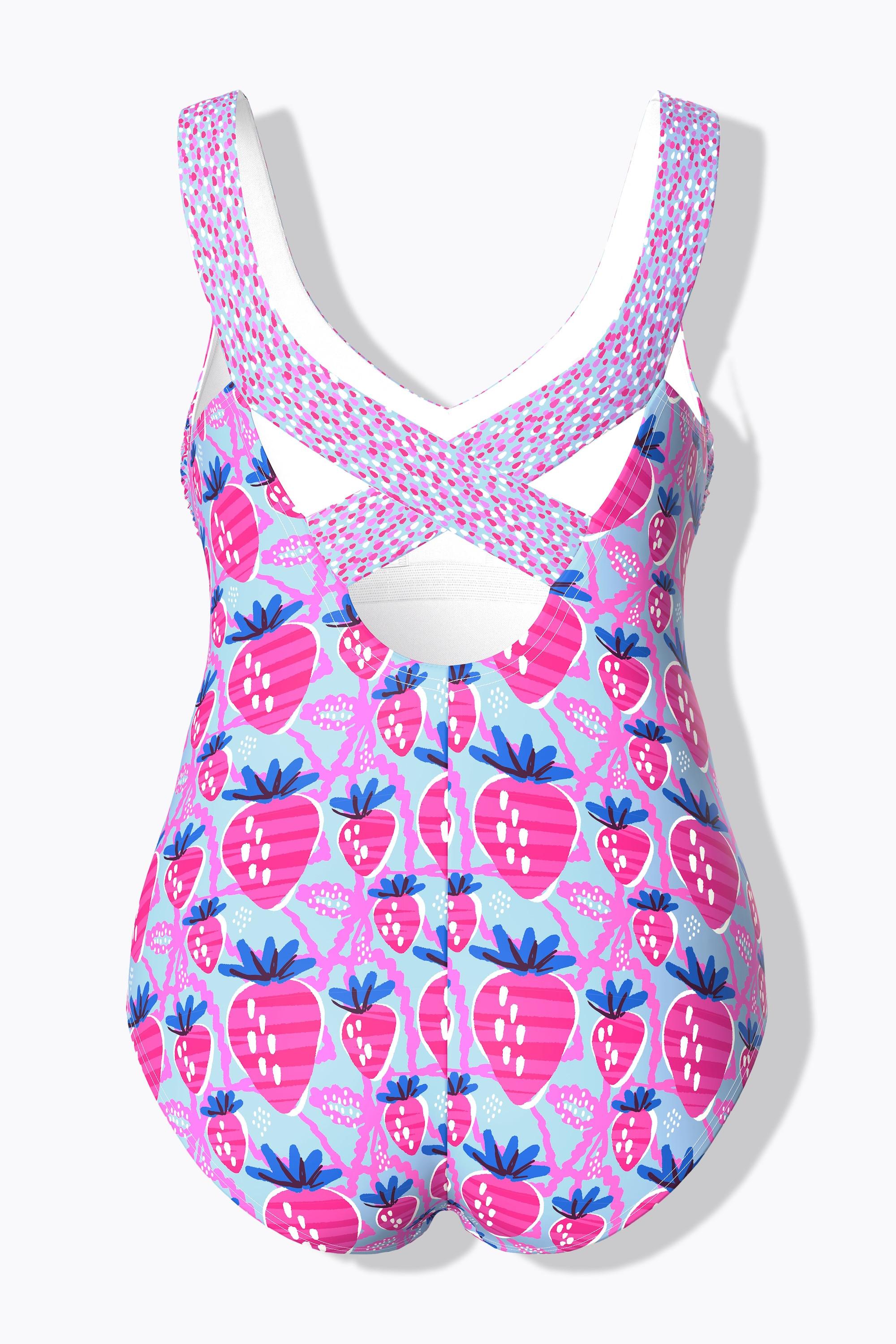 Ulla Popken Badeanzug, Erdbeeren, Softcups, Komplettfutter, recycelt