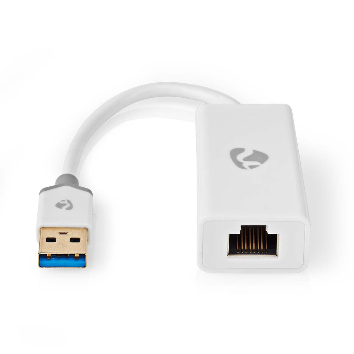 Nedis USB-Netzwerkkarte | USB 3.2 Gen 1 | 1 Gbps | USB-A Stecker | RJ45 Buchse | 0,20 m | Rund | Vergoldet | Blankes Kupfer | Weiß | Box