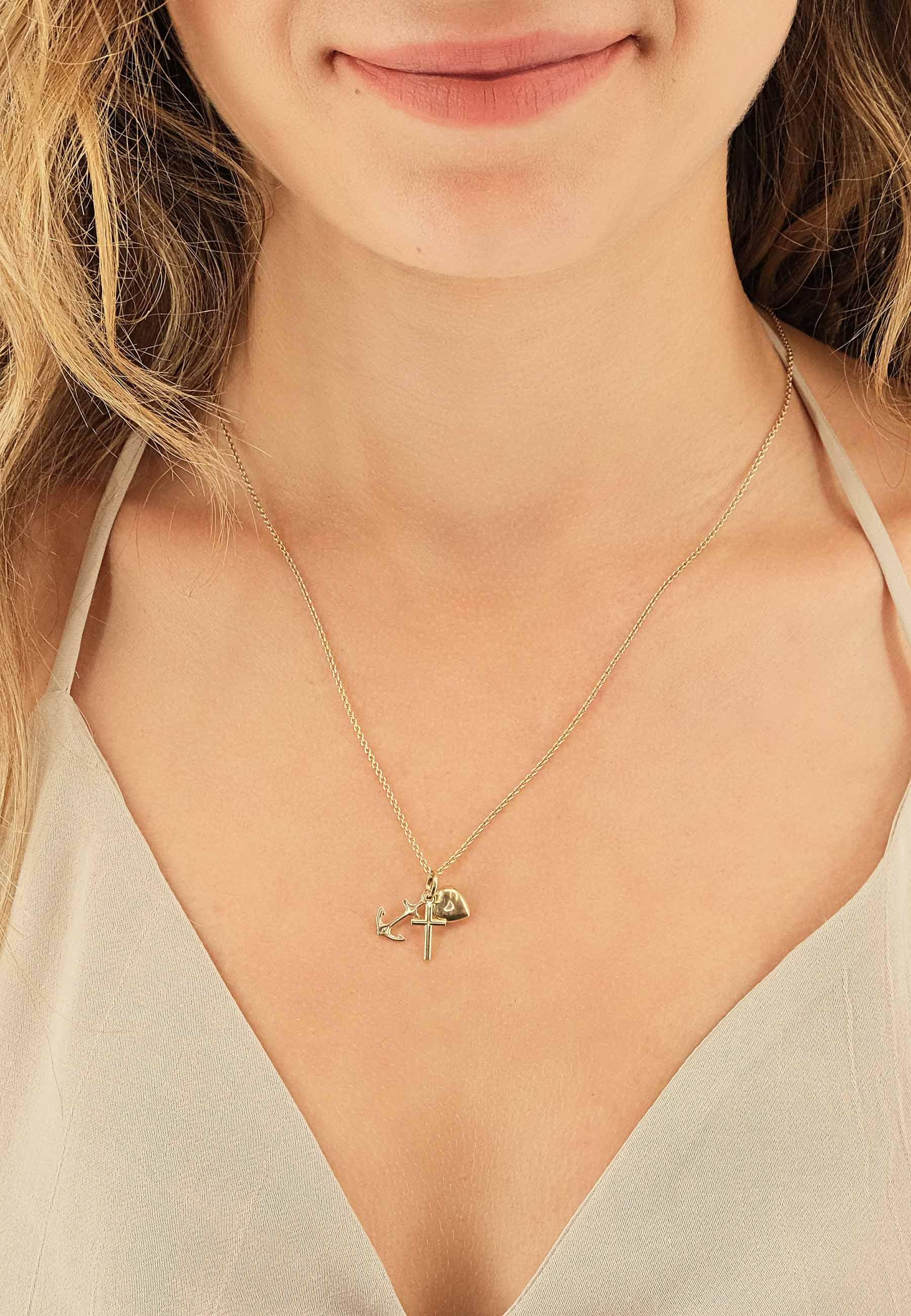 MUAU Schmuck Anhänger Glaube Liebe Hoffnung Gelbgold 750, 9x19mm
