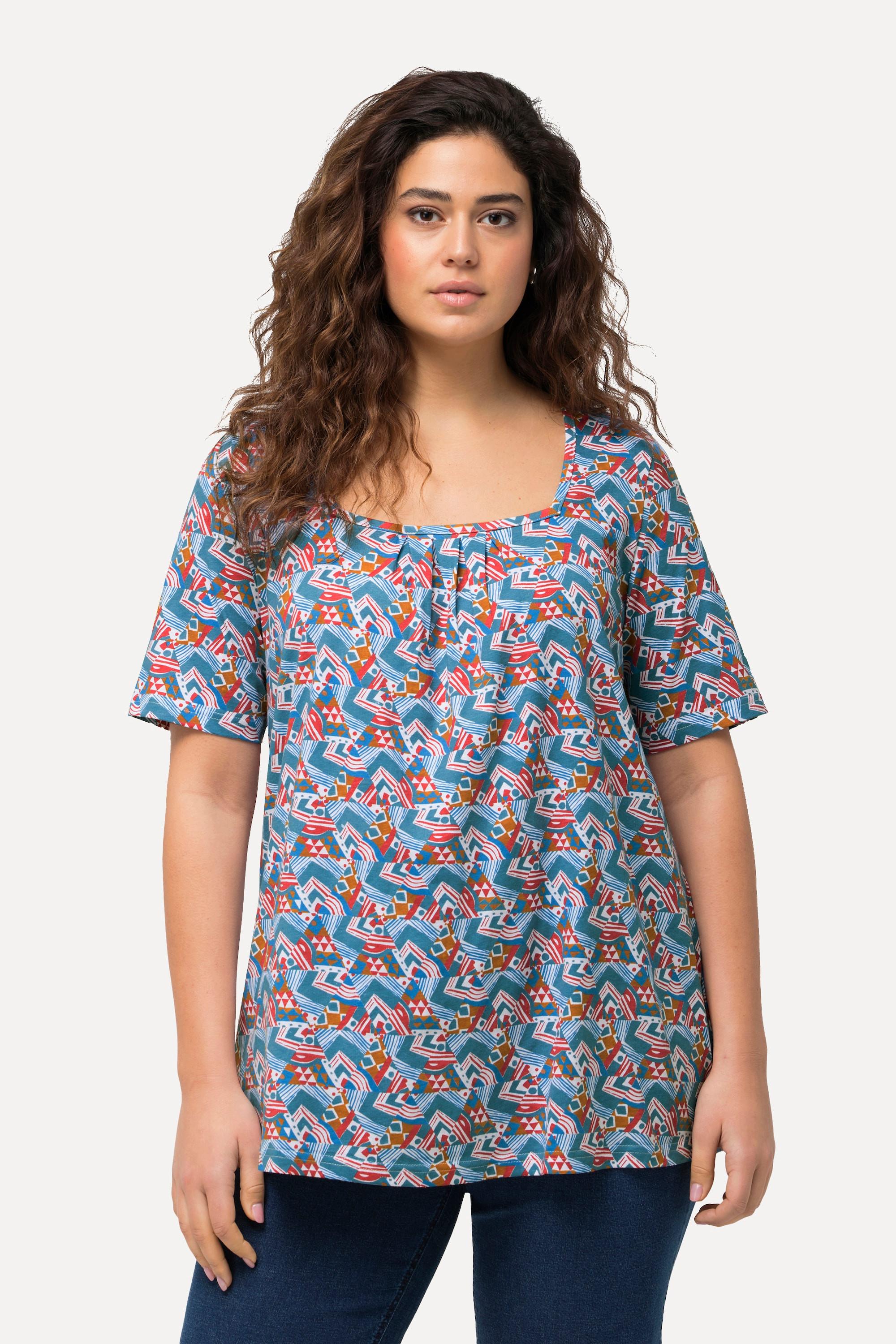 Ulla Popken T-Shirt Zierfalten A-Linie Carree-Ausschnitt Halbarm