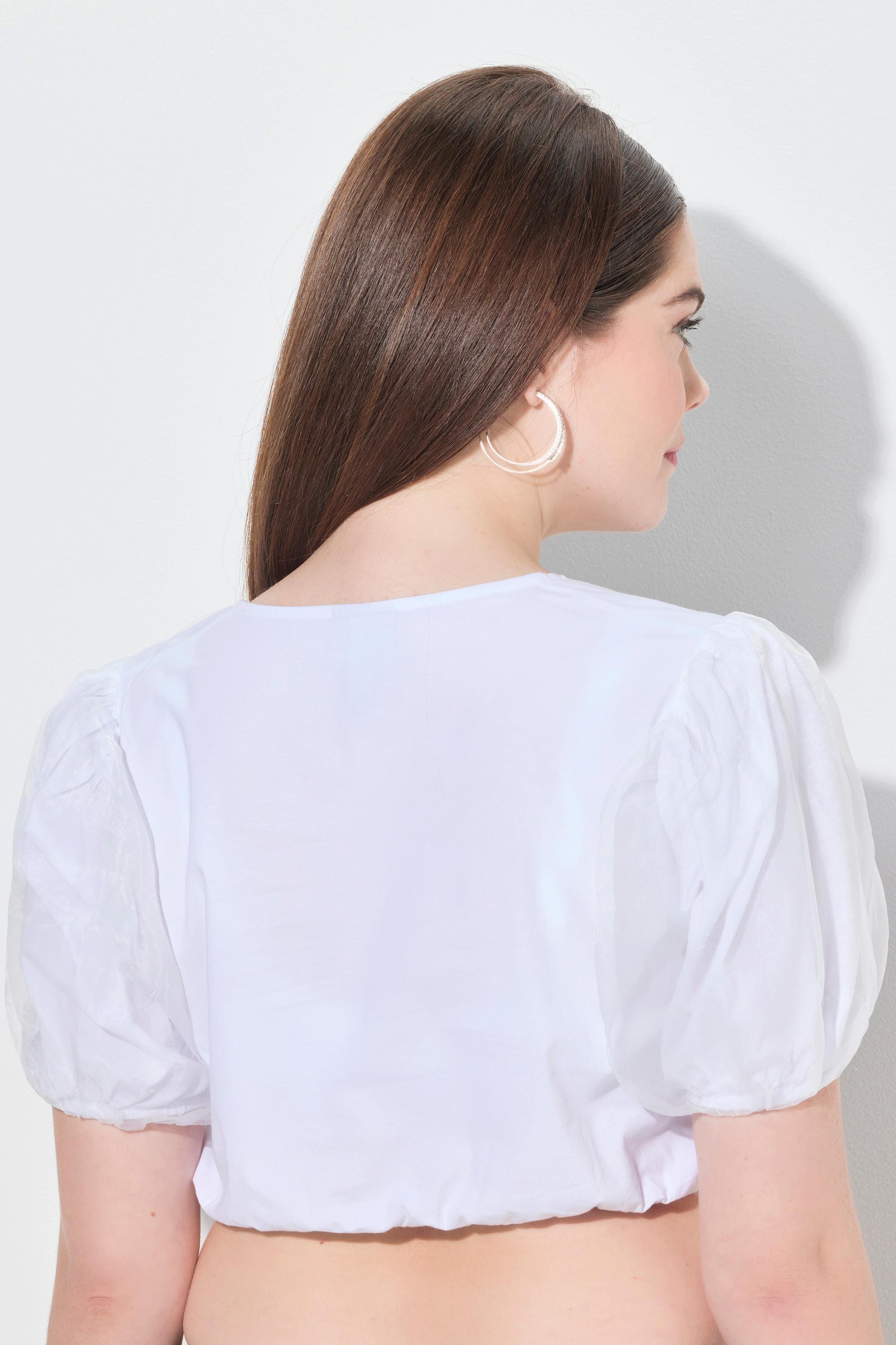 Ulla Popken Dirndlbluse, Rundhals, weiter Tüll-Halbarm, Gummisaum