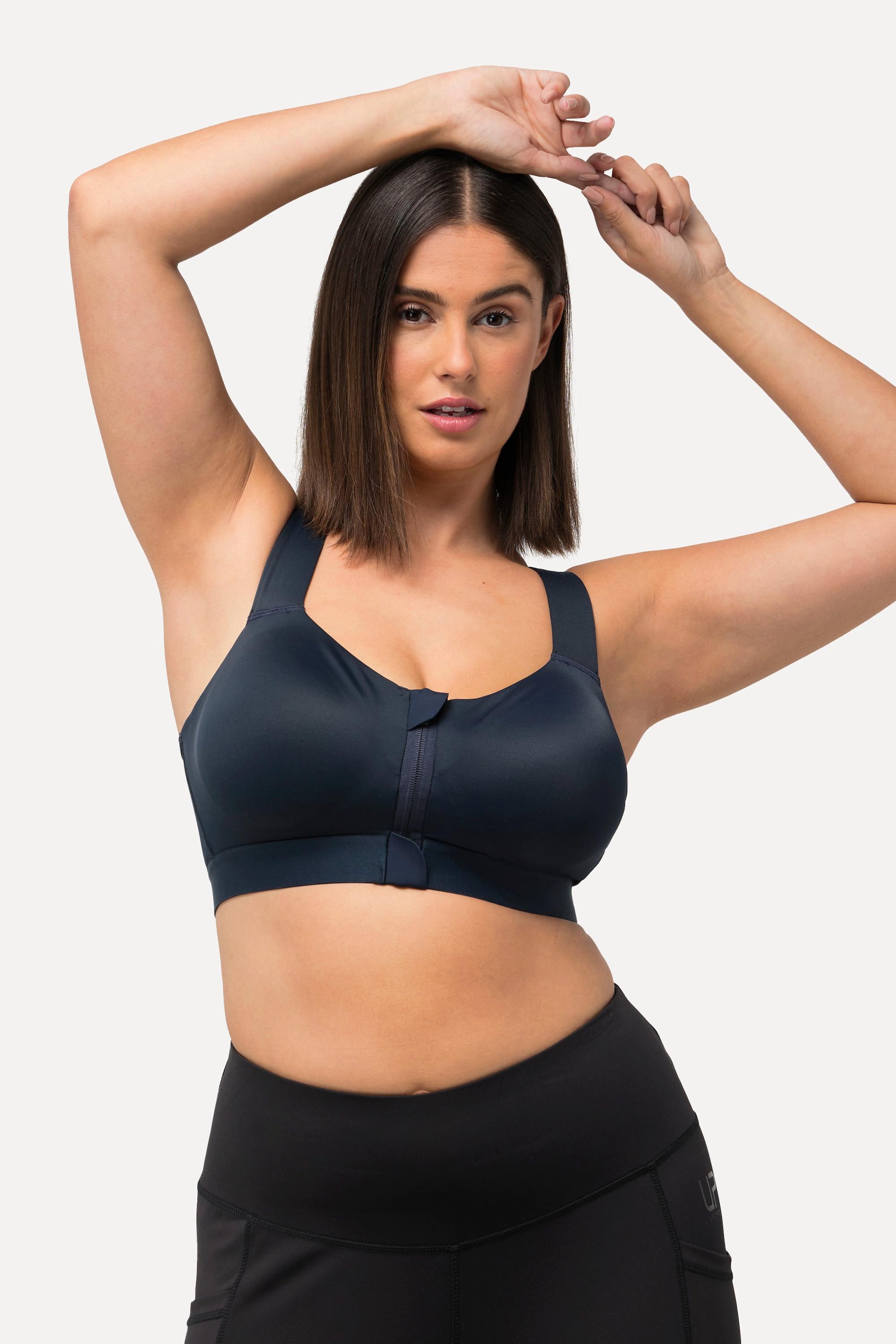 Ulla Popken Sport-BH, ohne Bügel, Zipper, gekreuzte Träger