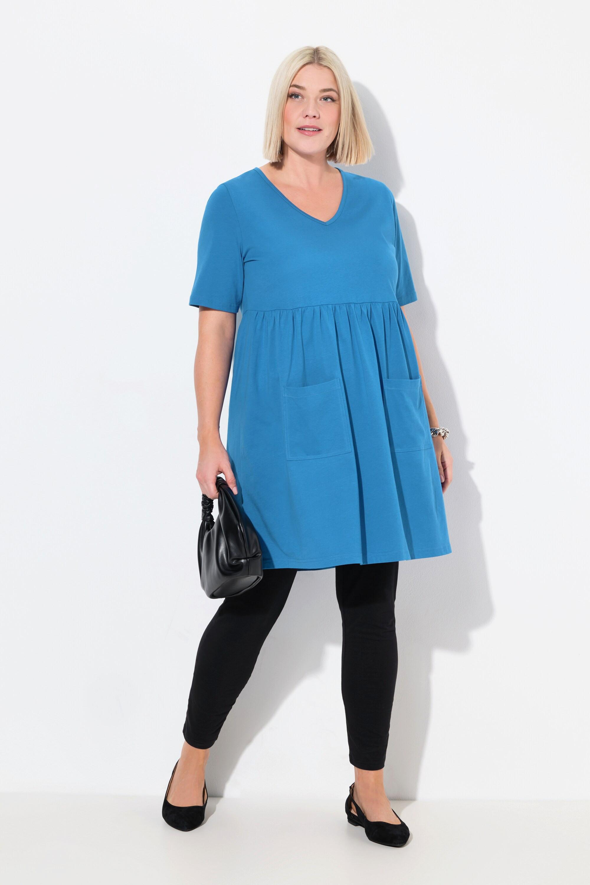 Ulla Popken Longshirt Empirenaht A-Linie V-Ausschnitt Halbarm