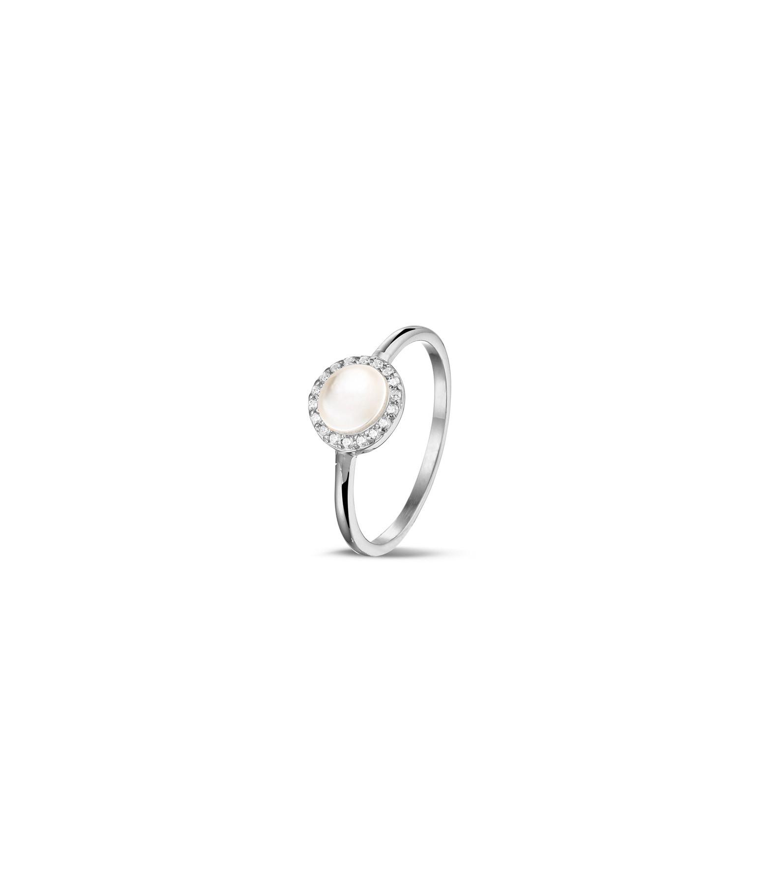 PHANTASYA Perlmutt mit Zirkonia Ring 1949 Rhodiniert