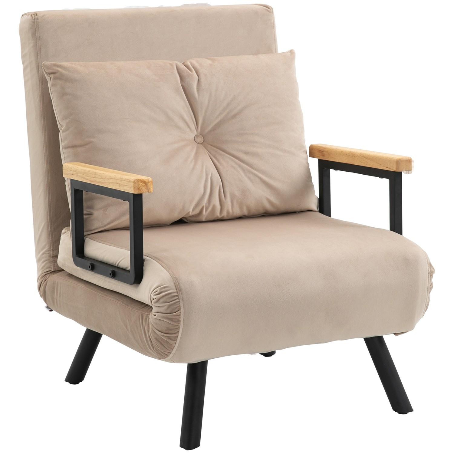 Northio Schlafsofa, Relaxsessel Mit Bettfunktion, Gästebett Mit Samtoptik, Rückenkissen, Polstersofa Mit Verstellbarer Rückenlehne, Beige, 63 X 73 X 81 Cm