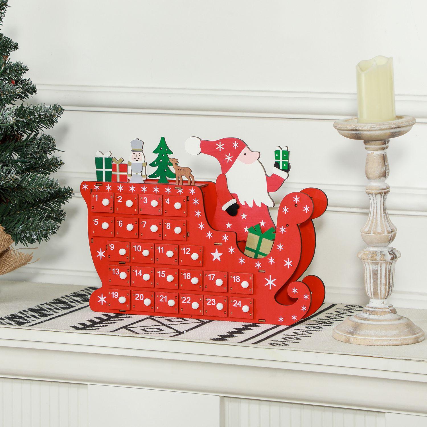 Northio Adventskalender zum Befüllen 24 Schubladen Fächer Weihnachtskalender Adventskalenderbox Weihnachtsdekoration DIY MDF-Platte Rot 22,5 x 8 x 36 cm