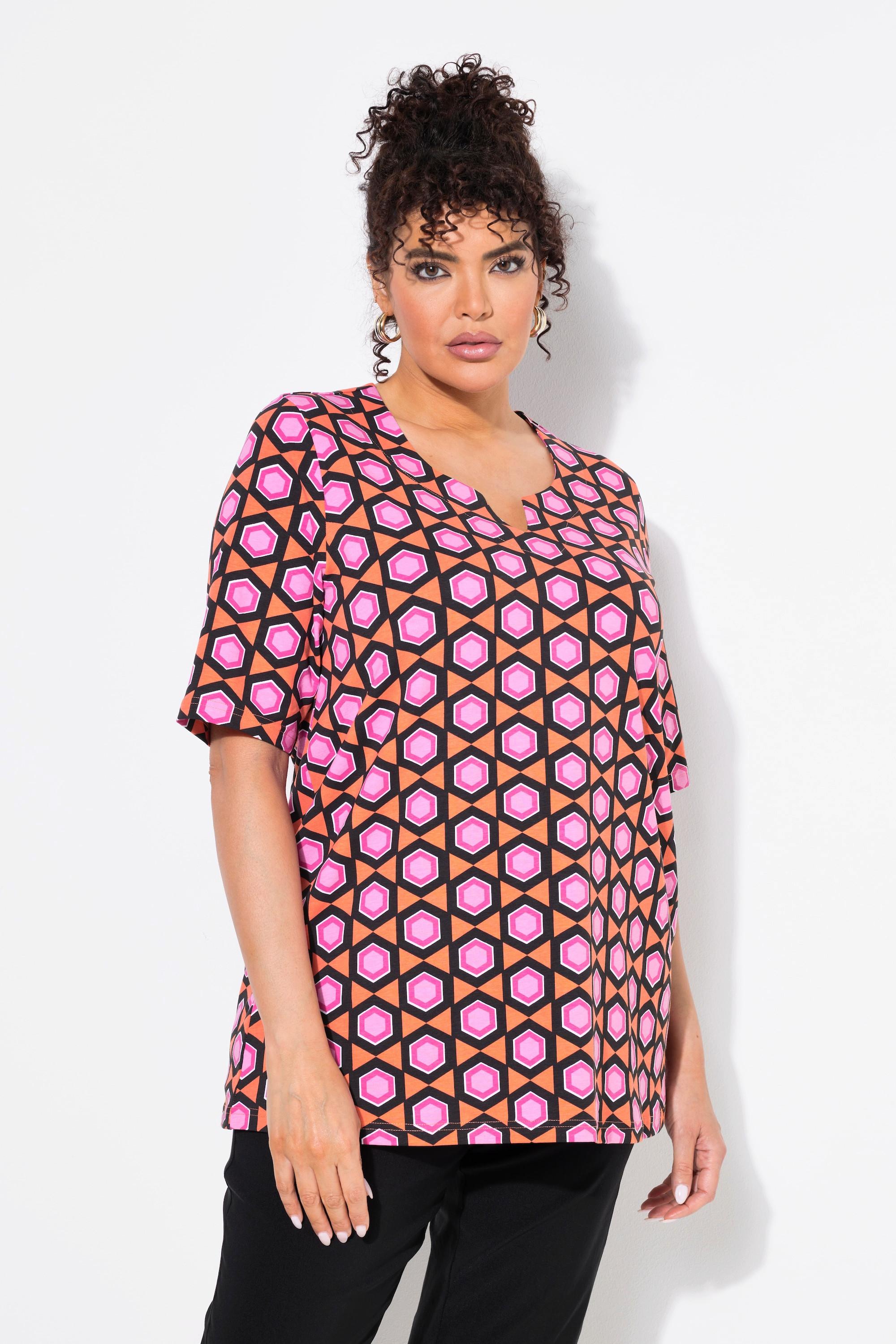 Ulla Popken T-Shirt Grafischer Druck Tunika-Ausschnitt Halbarm