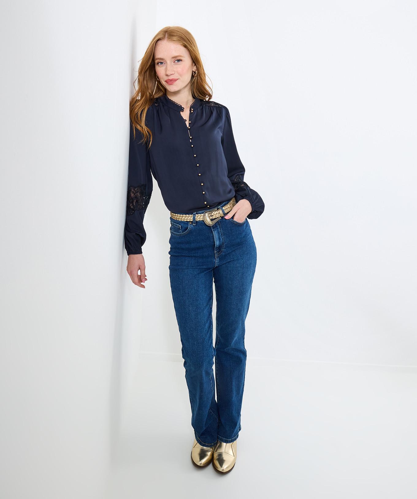 Joe Browns Marineblaue Satinbluse