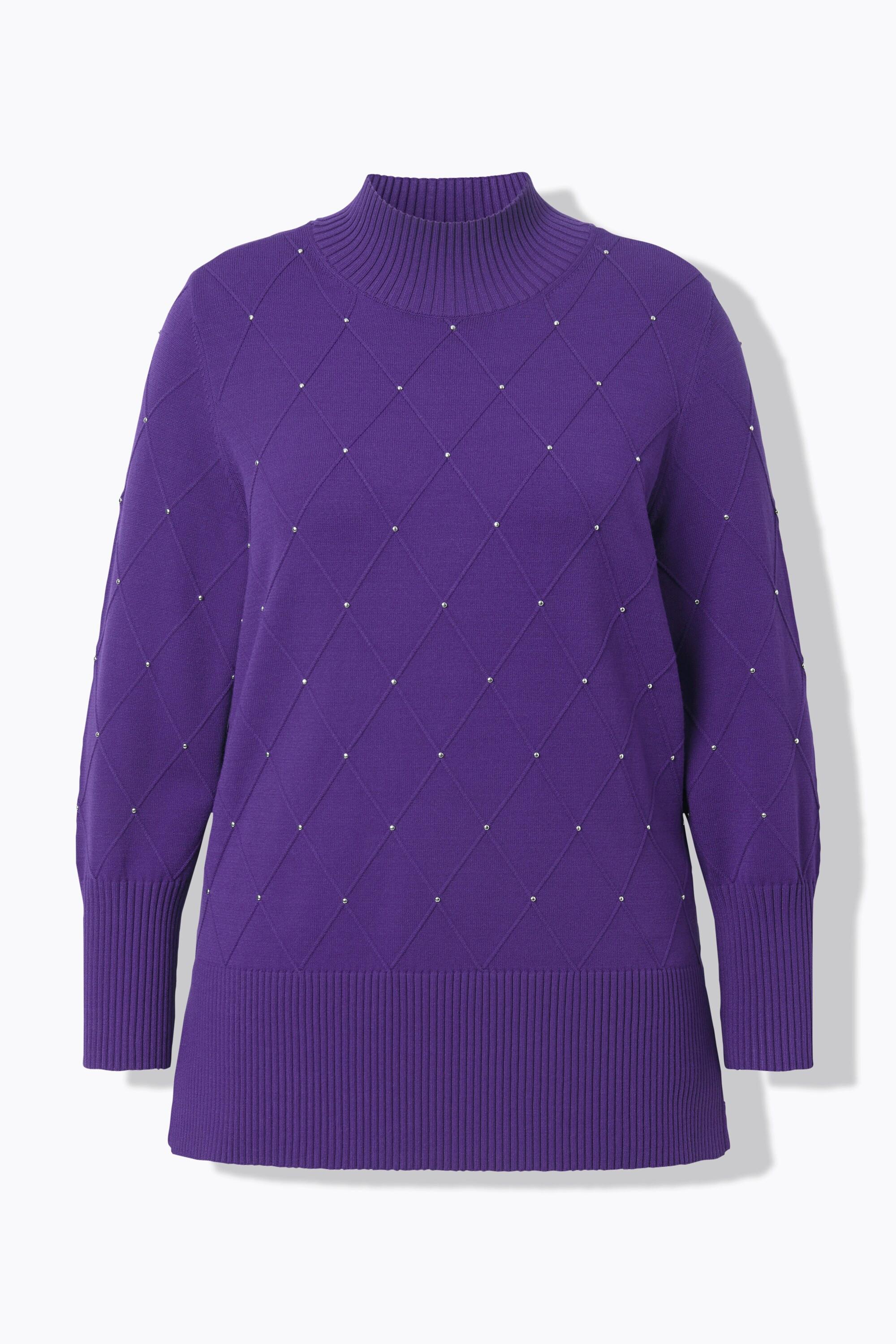 Ulla Popken Pullover, Rhomben, Ziernieten, Stehkragen, Langarm