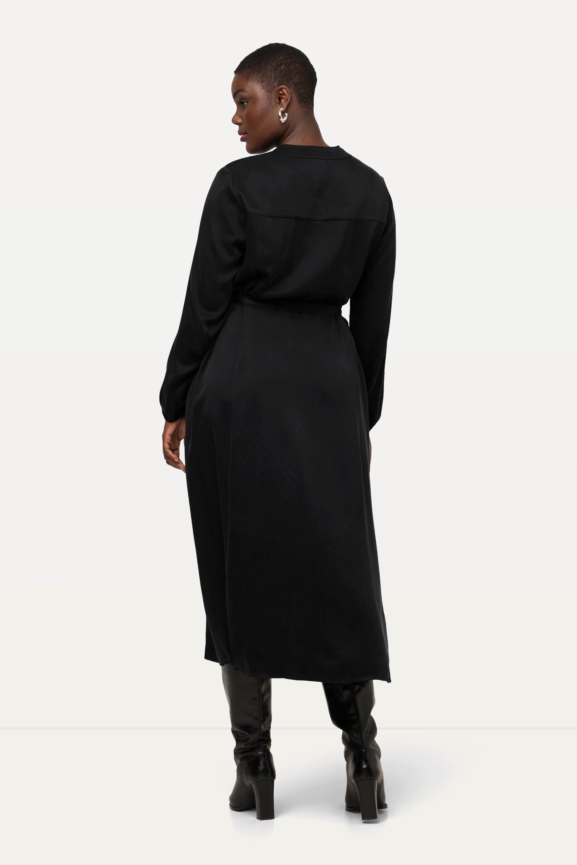 Ulla Popken Midikleid mit Stehkragen und V-Ausschnitt