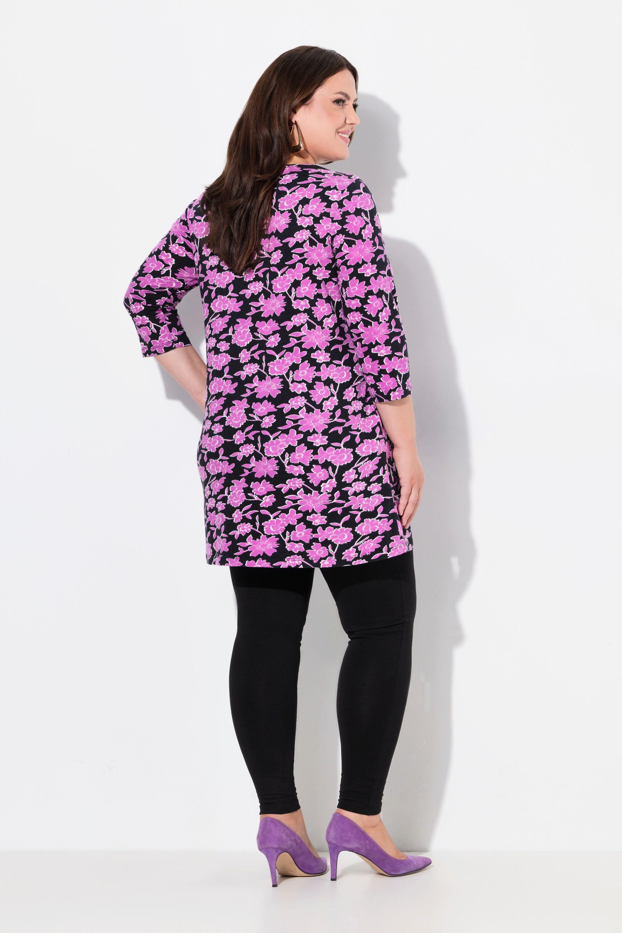 Ulla Popken Longshirt Biesen A-Linie V-Ausschnitt 3/4-Arm