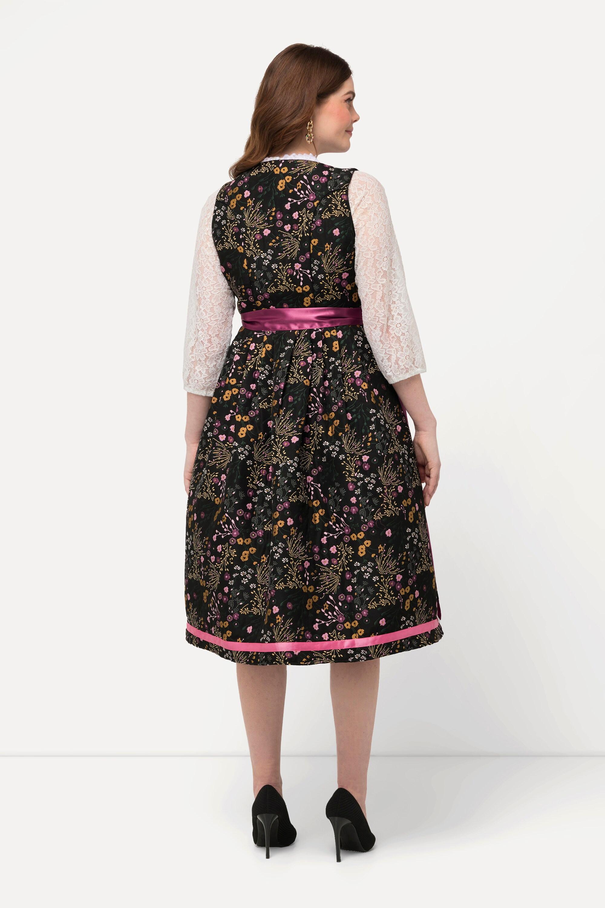 Ulla Popken Dirndl mit Blüten Pailletten und Carree-Ausschnitt