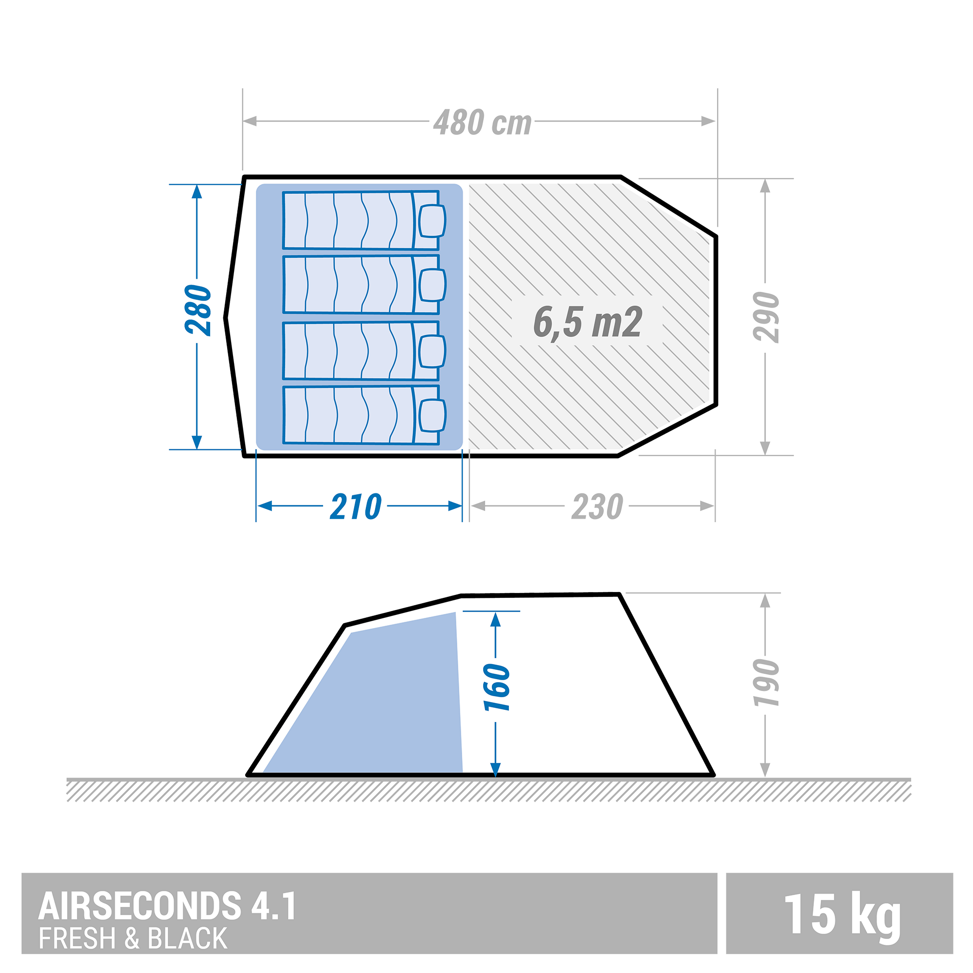 QUECHUA Zelt - AIR SECONDS 4 1 FB