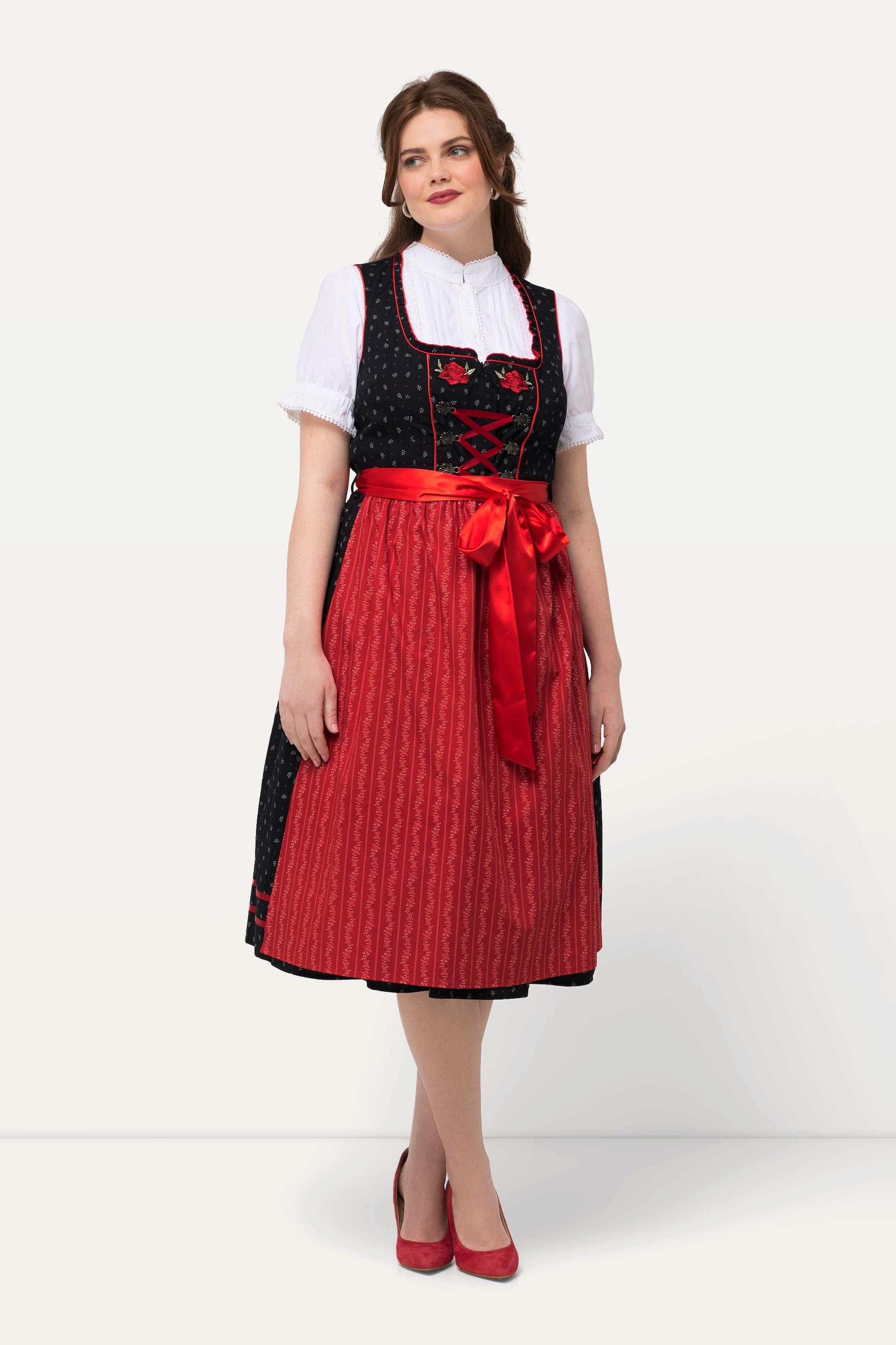 Ulla Popken Dirndl Blütenstickerei Carree-Ausschnitt Ärmellos