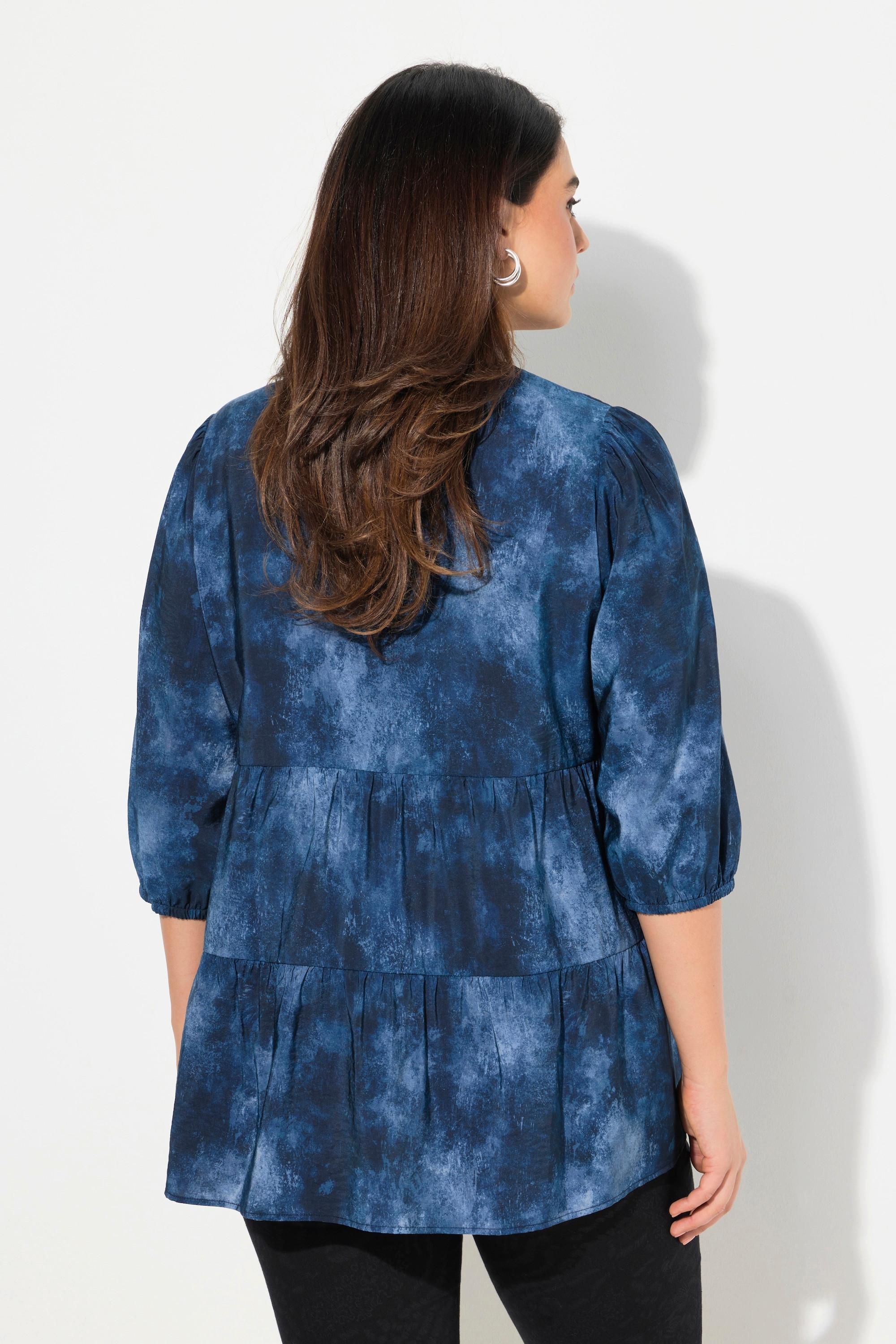 Ulla Popken Batikdruck A-Linie Langarm Bluse