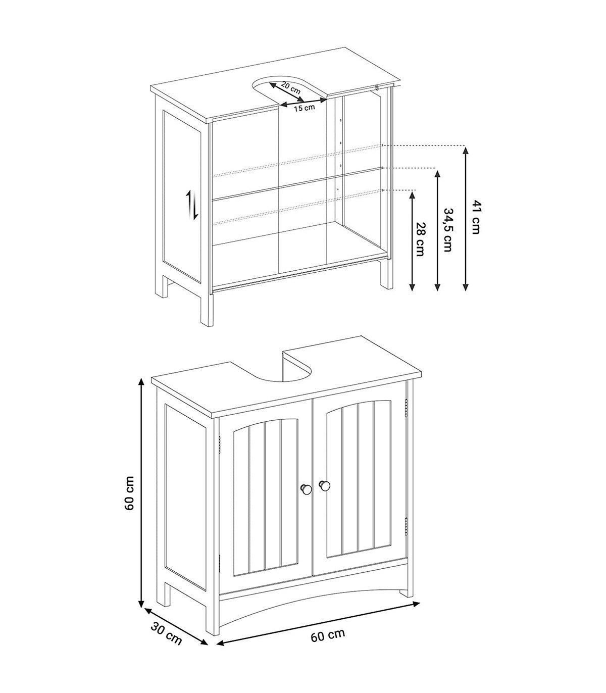 Calicosy Verstellbarer Unterschrank mit drehbaren Türen,es MDF