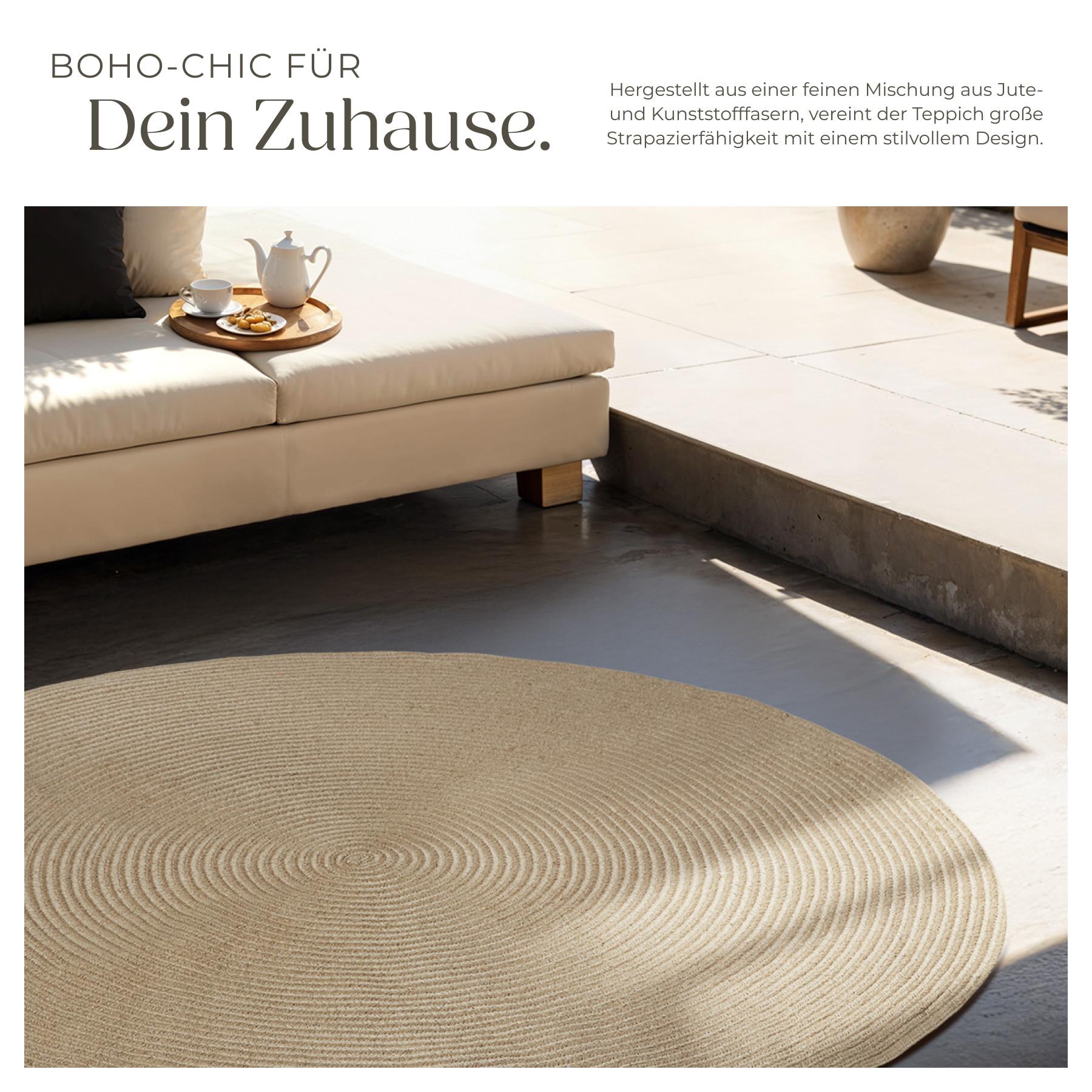 Tectake Geflochtener Teppich Vibe aus Jute- und Kunststofffasern