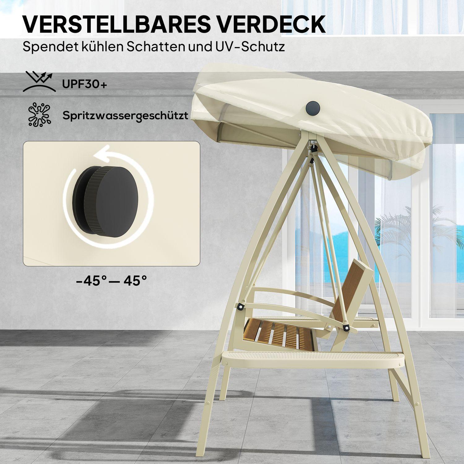 Northio Hollywoodschaukel 2-Sitzer Gartenschaukel mit verstellbarem Sonnendach, Seitentisch, Schaukelbank belastbar bis 240kg, für Garten, Terrasse, 200 x 120 x 190cm, Beige |