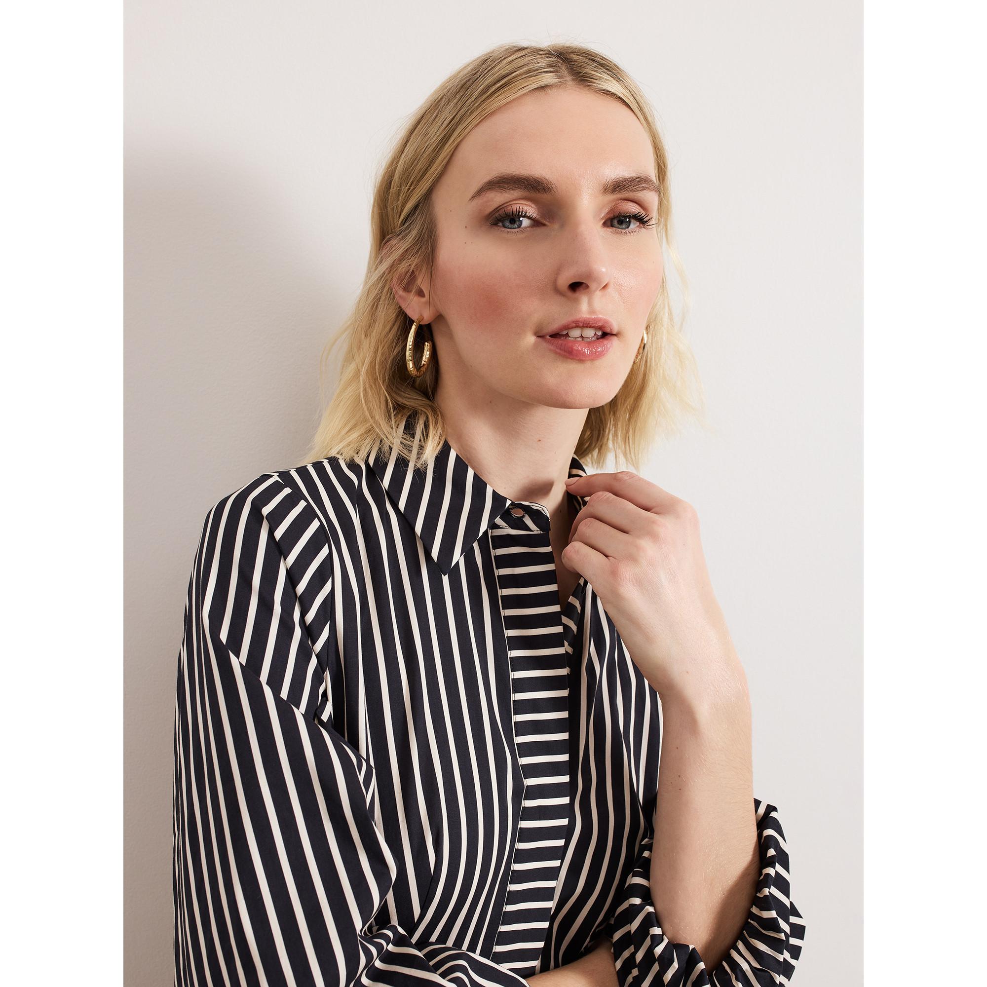 Phase Eight Corina Gestreiftes Midi Hemdblusenkleid mit Puffärmeln