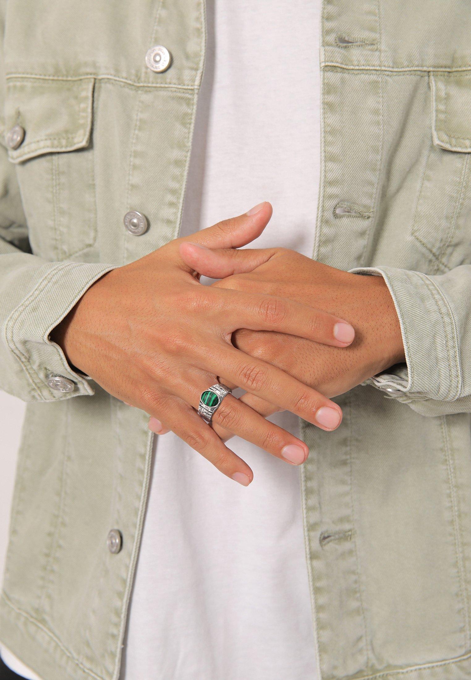 Kuzzoi Ring Siegelring Malachit Grün Bikerring 925 Silber