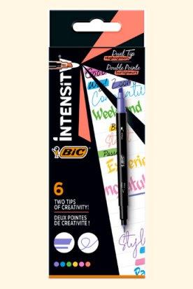 BiC BIC Intensity Dual Tip Marker 6 Stück(e) Meißelfeine Spitze Blau, Grün, Pfirsich, Pink, Violett, Gelb