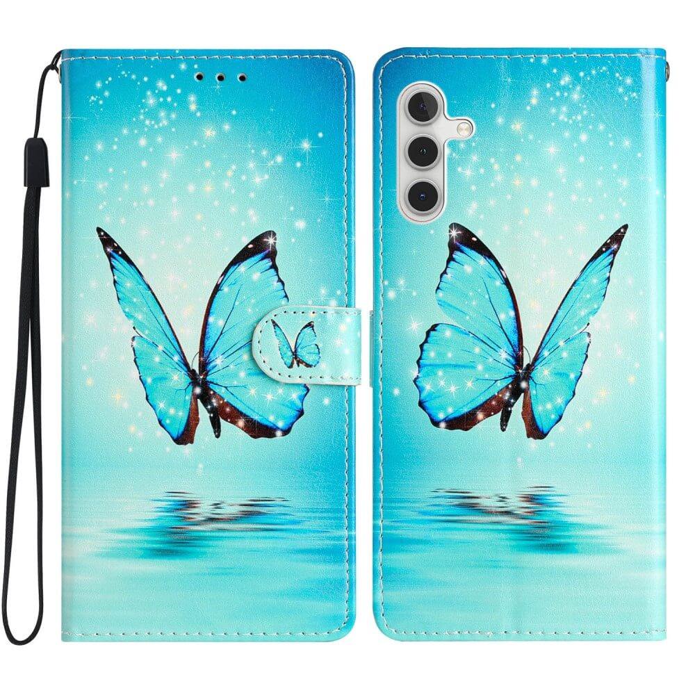 Cover-Discount Galaxy S23 FE - Leder Etui Hülle Schmetterling Blau