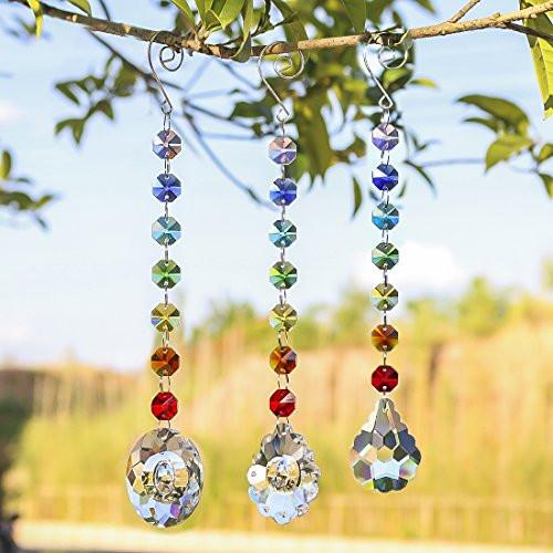Alopini 3 Stück Kristall-Regenbogen-Sonnenfänger,Hängender Glas-Sonnenfänger mit Chaрусс