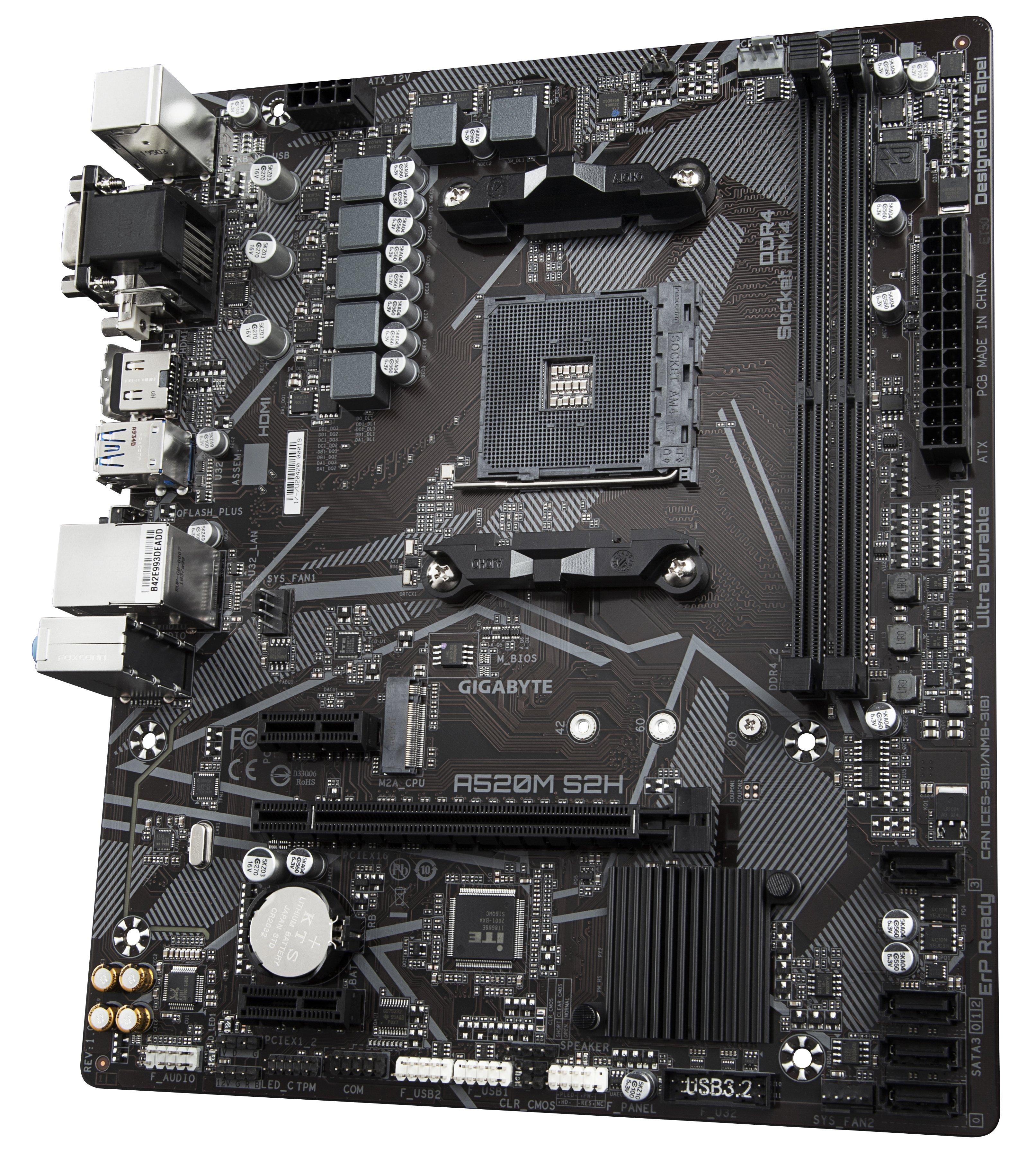 Gigabyte A520M S2H, AMD A520 Mainboard - Sockel AM4 (AM4, AMD A520, mATX)