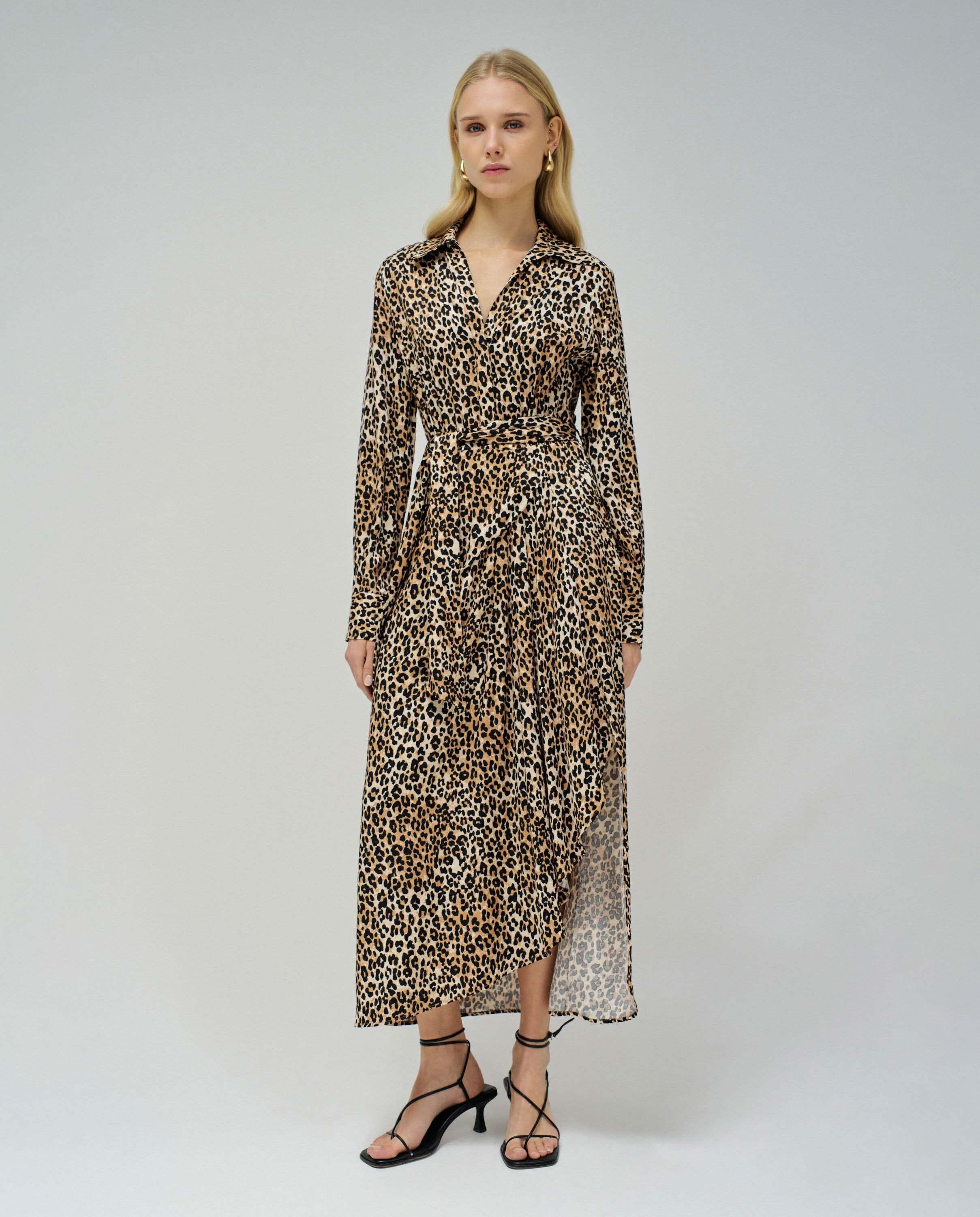 Salsa Leopardenprint Midikleid mit Bindegürtel