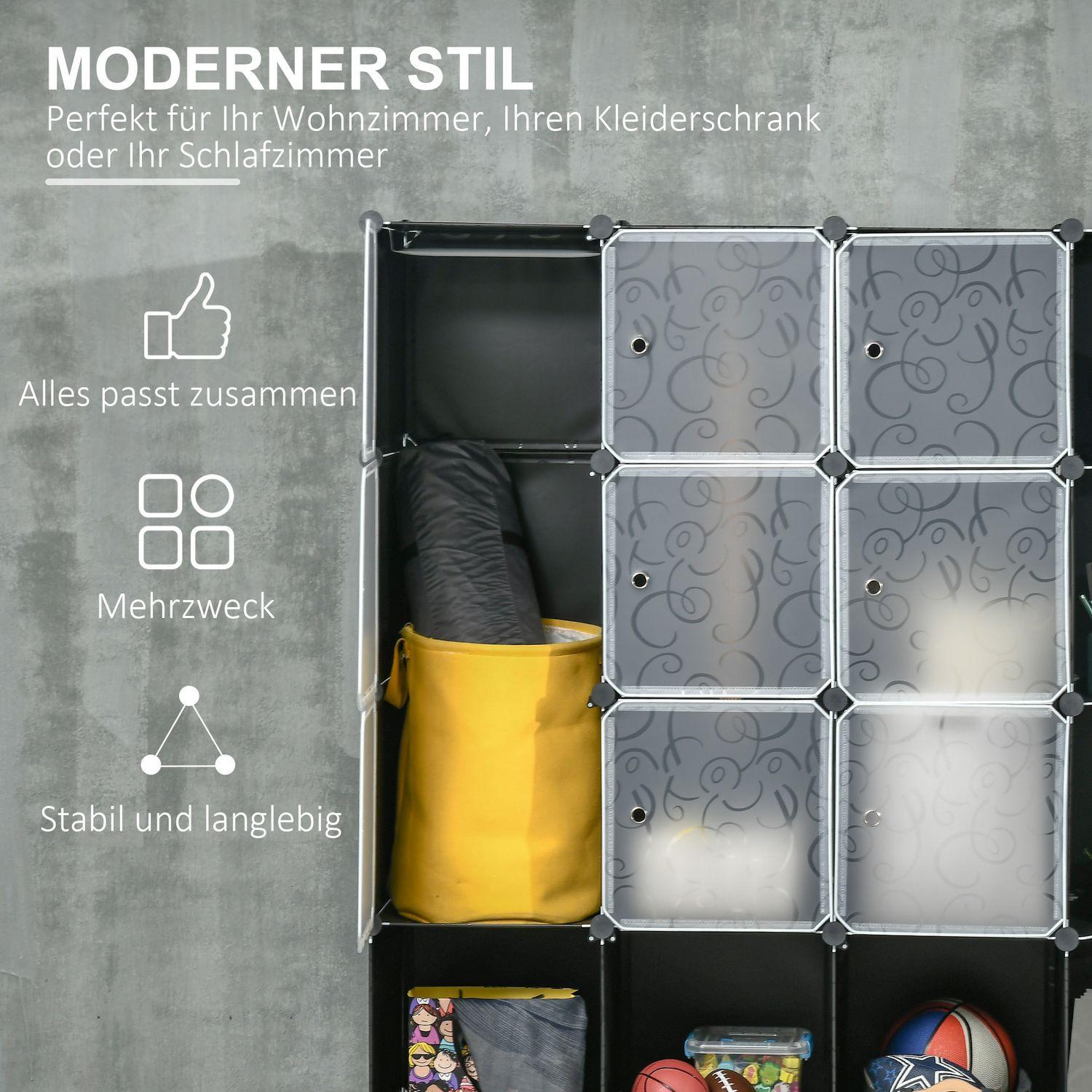 Northio DIY Kleiderschrank Regalsystem mit 16 Fächern und 2 Stangen DIY-Würfelregal, Aufbewahrungsregal für Kleidung, Schuhe, Schwarz 145 x 46 x 162 cm Aosom