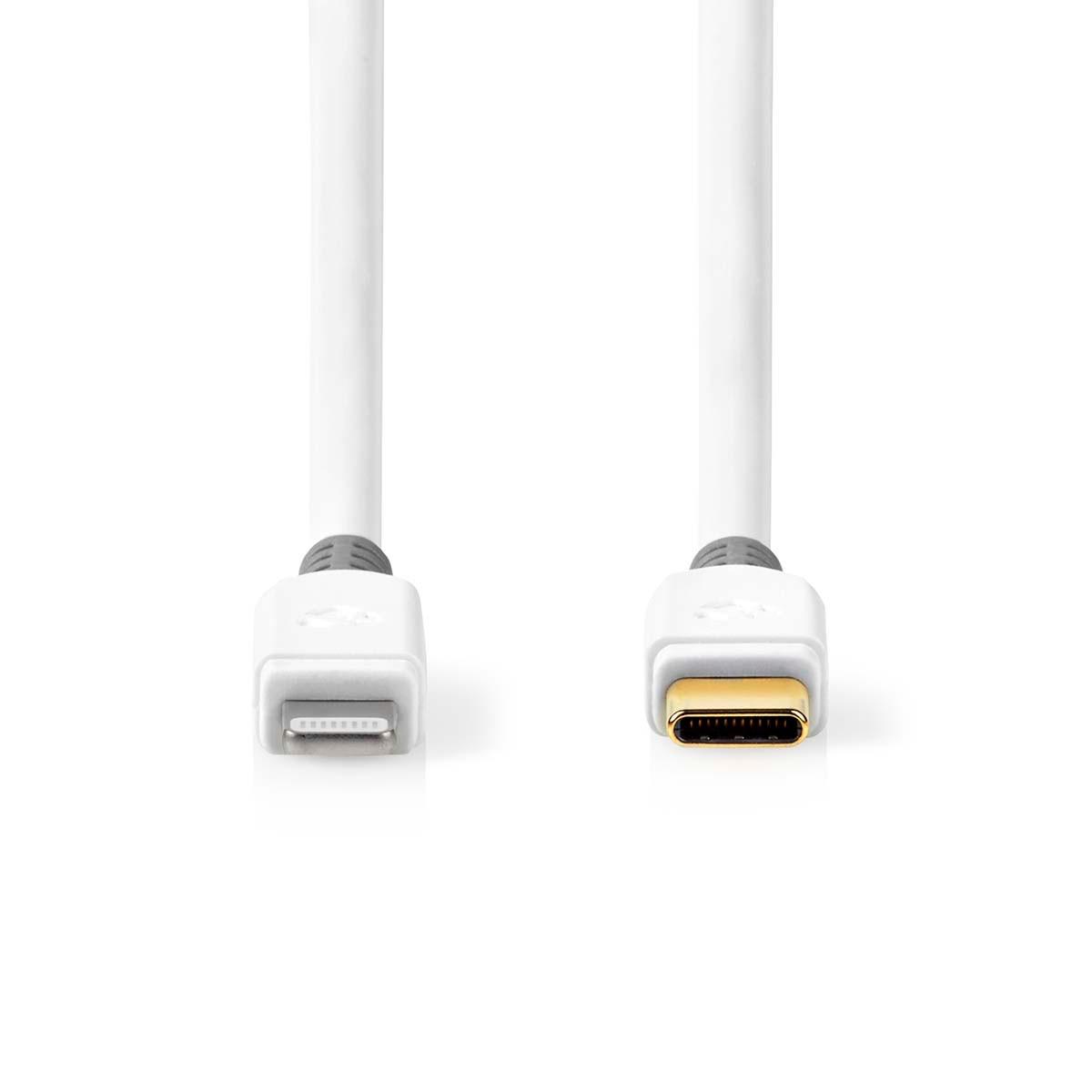 Nedis Lightning Kabel | USB 2.0 | Apple Lightning, 8-polig | USB-C™ Stecker | 480 Mbps | Vergoldet | 1,00 m | Rund | PVC | Weiß | Box