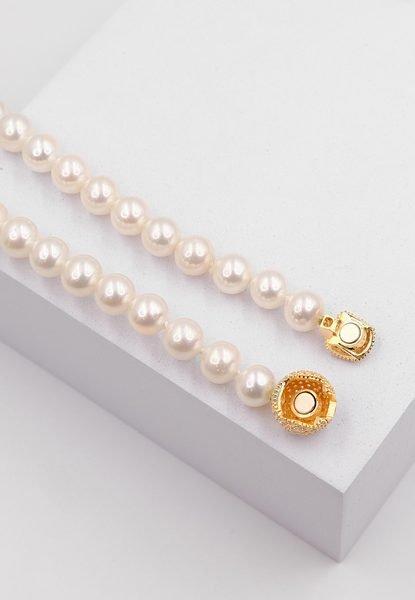 MUAU Schmuck Collier Silber 925 Süsswasserperle 8-9mm Zirkonia