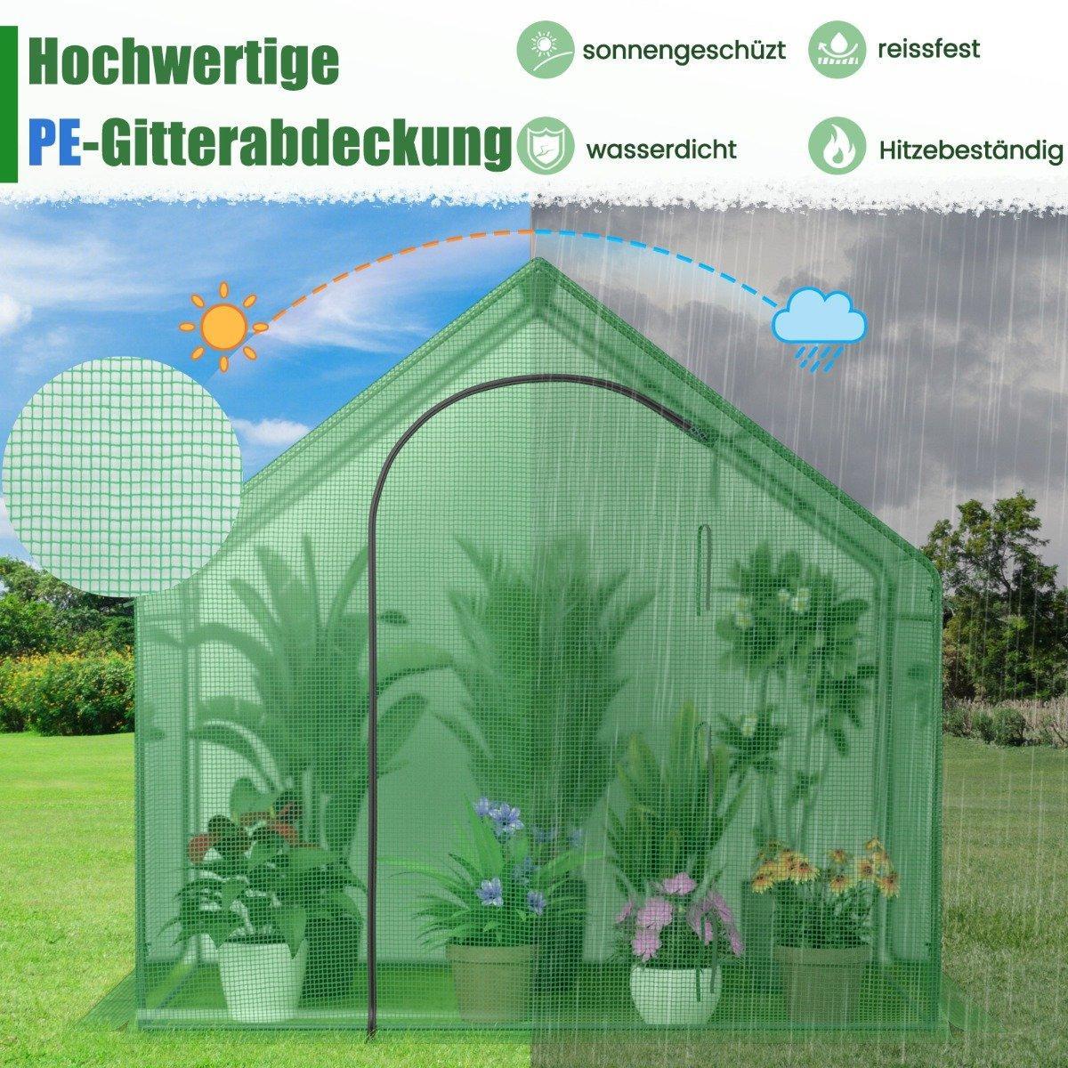 Northio Begehbarer Gewächshaus mit PE-Abdeckung & Roll-Up Reißverschluss-Tür & Fenster Foliengewächshaus