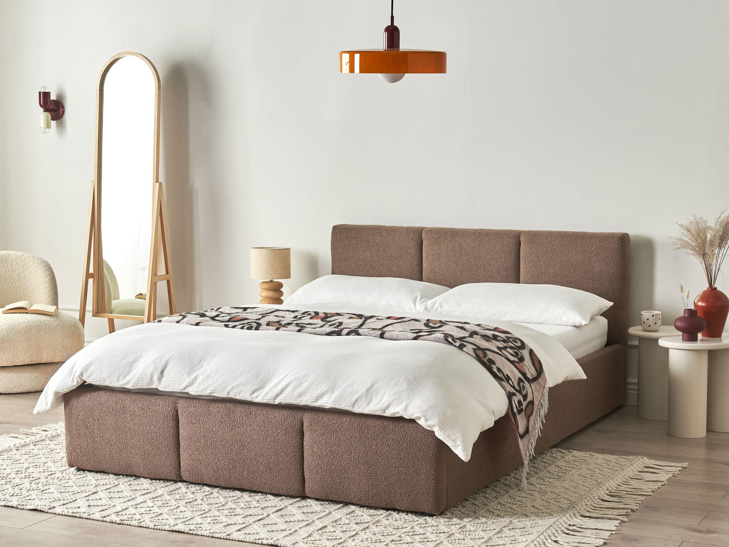 Beliani Bett mit Stauraum aus Bouclé Modern BOUSSE