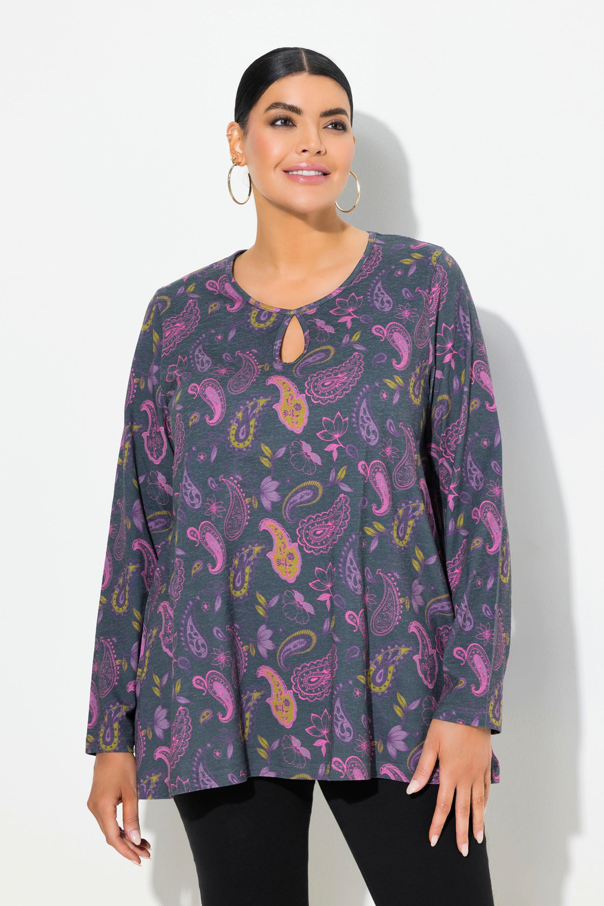 Ulla Popken A-Linie Rundhals Keyhole Langarm Shirt