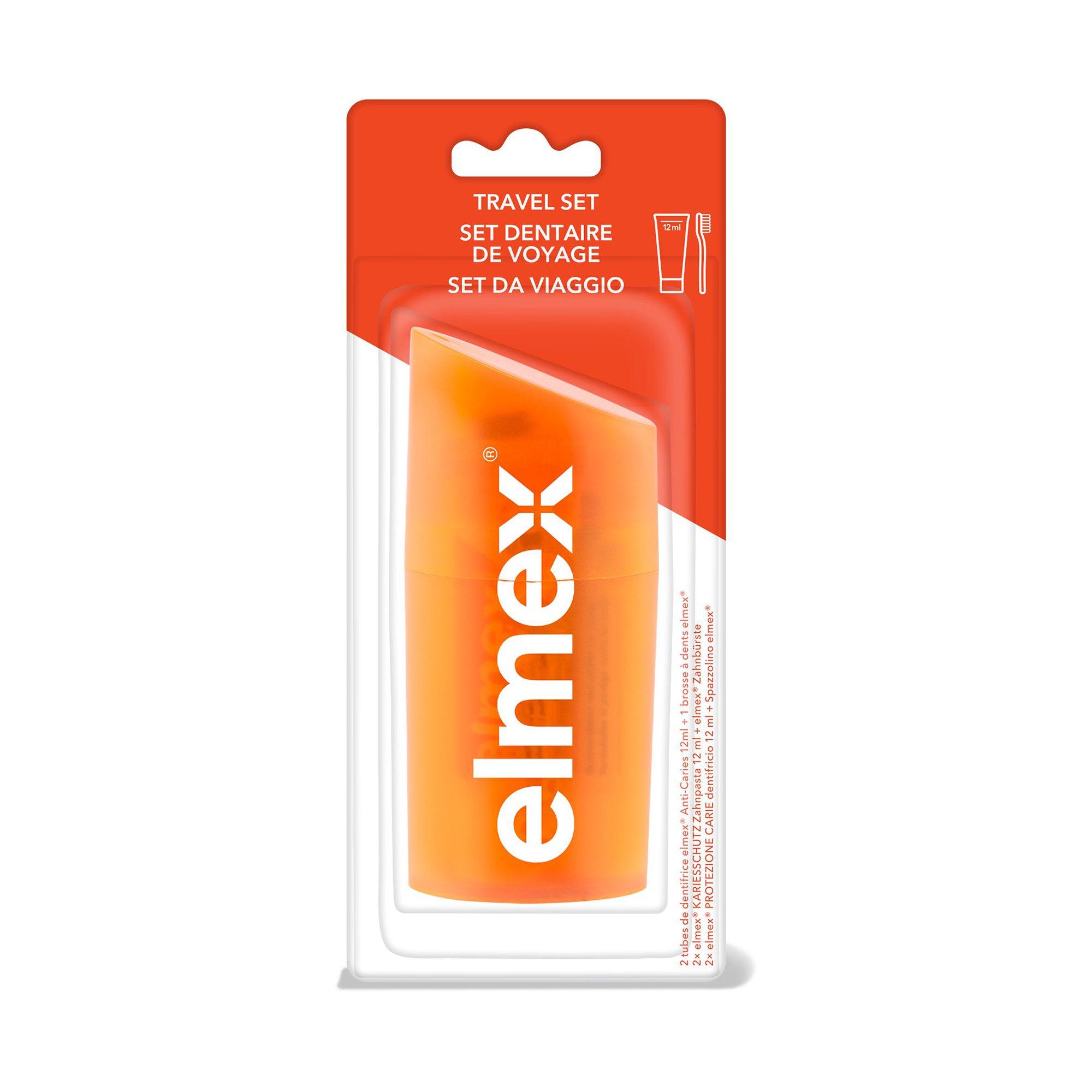 elmex TRAVEL-SET Travel Set, 2x 12 Ml Kariesschutz Zahnpasta Mit Reise-Zahnbürste