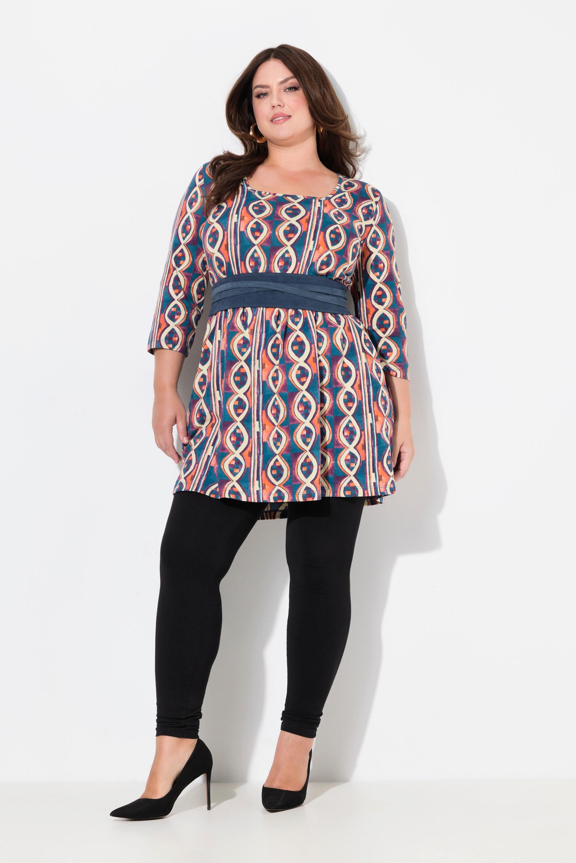 Ulla Popken Bedrucktes A-Linien V-Ausschnitt 3/4-Arm Longshirt