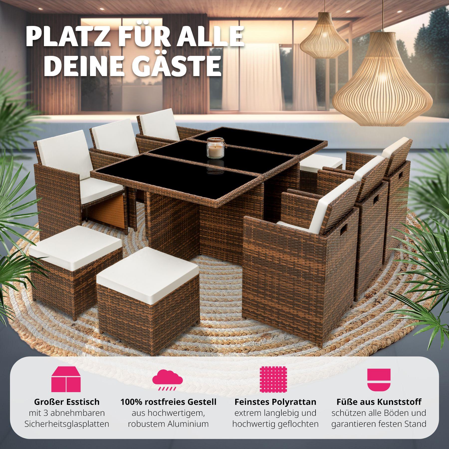 Tectake Aluminium Rattan Sitzgruppe New York 6+4+1 mit Schutzhülle