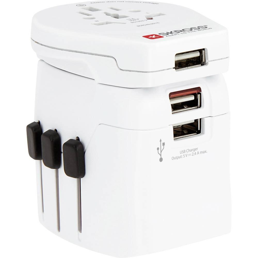 SKROSS Kraftvoller 3-poliger Weltreiseadapter mit mit 3 integrierten USB-Anschlüssen