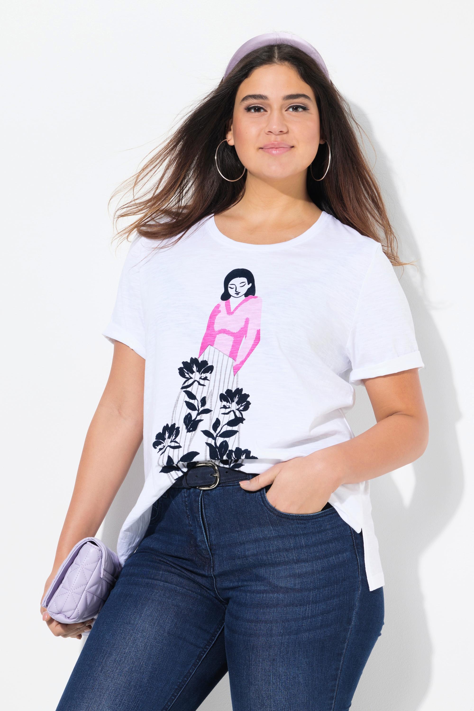 Ulla Popken Flockdruck Rundhals Halbarm T-Shirt