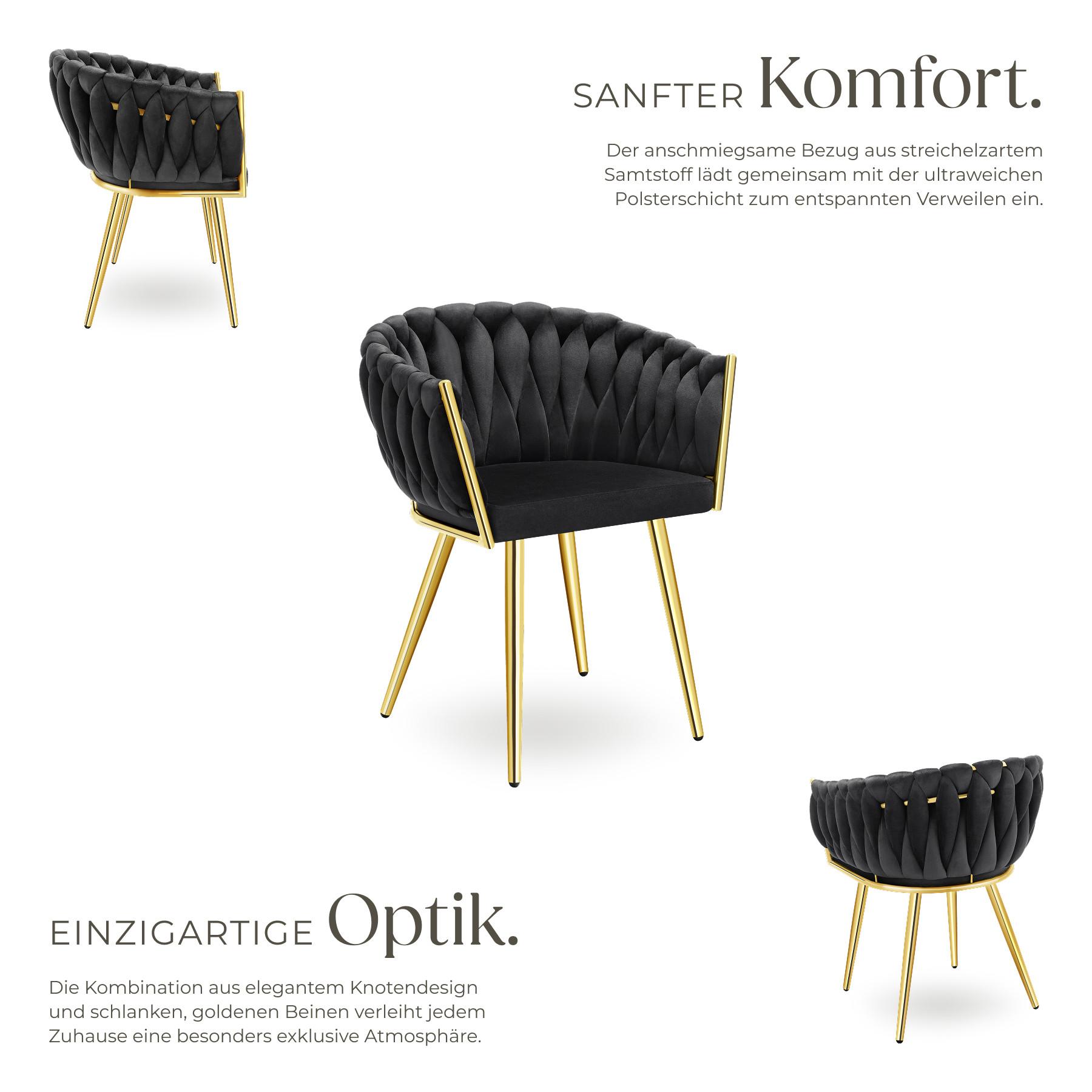 Tectake Set Esszimmerstuhl gepolstert, mit Samtbezug, Knotendesign durchgehende Lehne