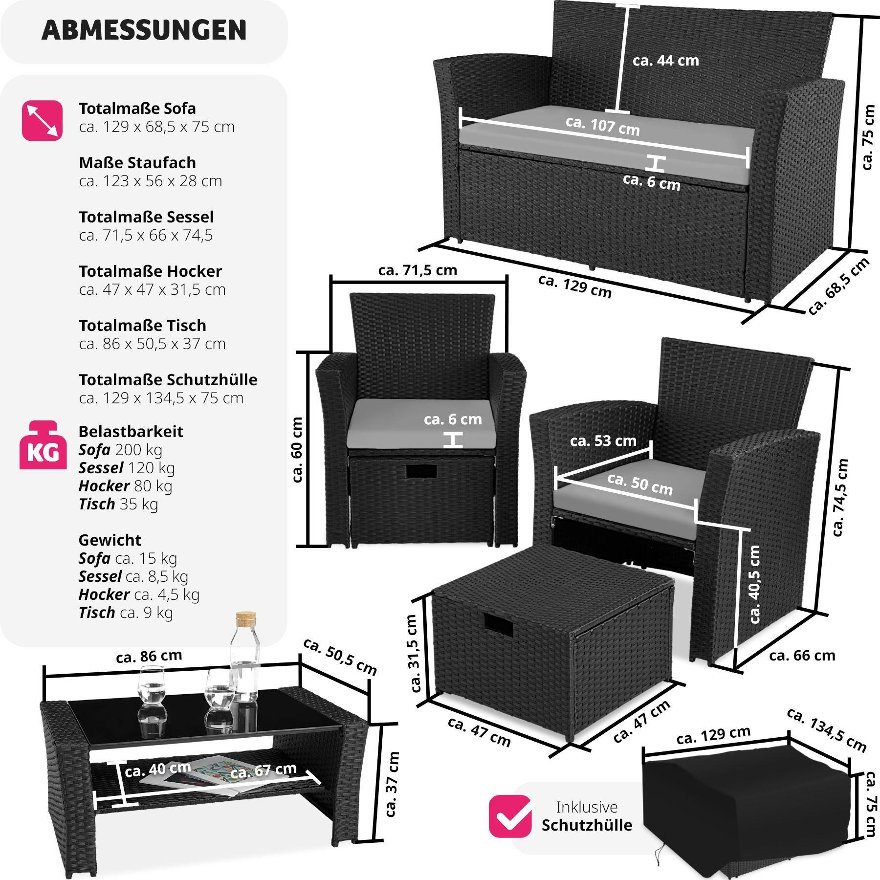 Tectake Rattan Sitzgruppe Modena 3+2+1 inkl. Schutzhülle